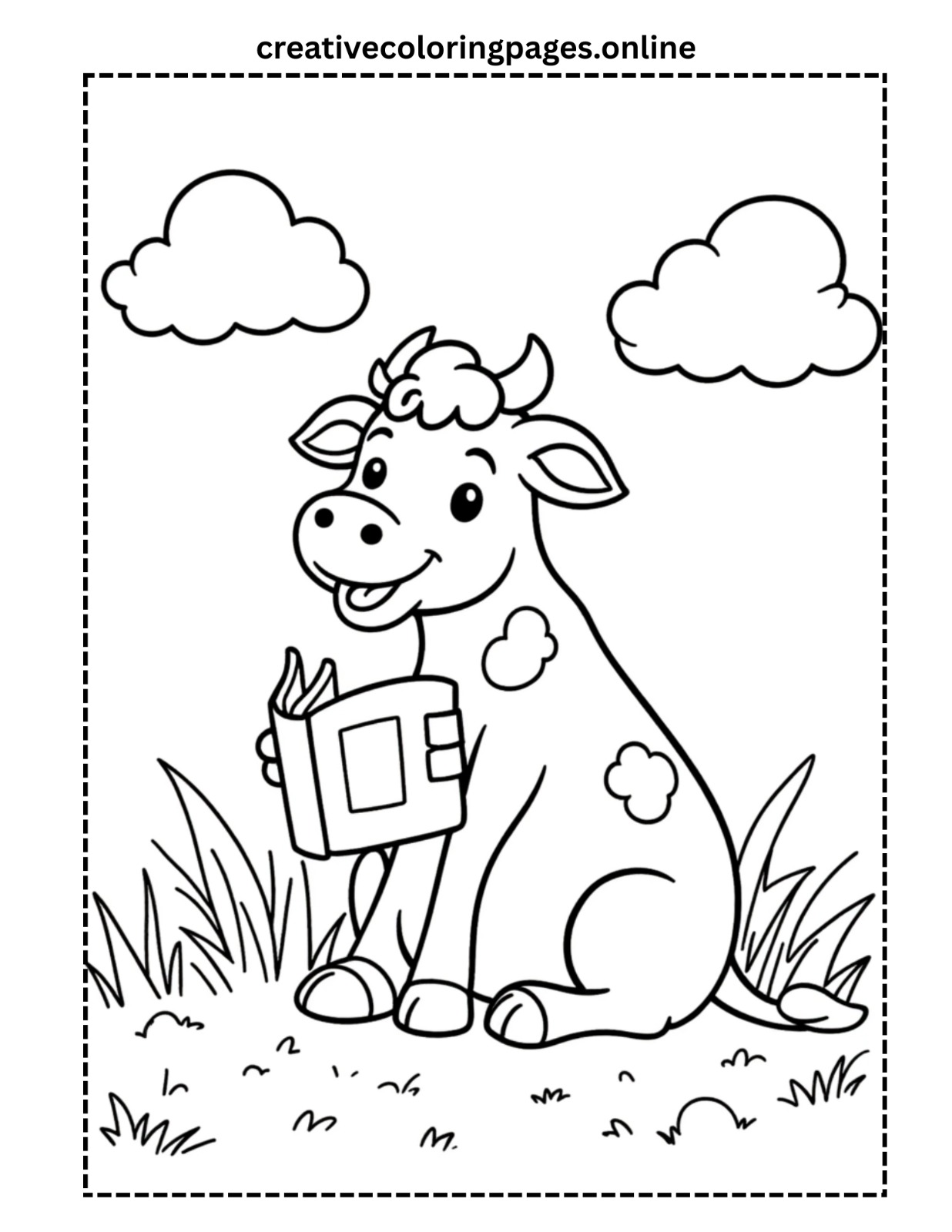 Clarabelle Cow Sitting and Reading Coloring Page PDF