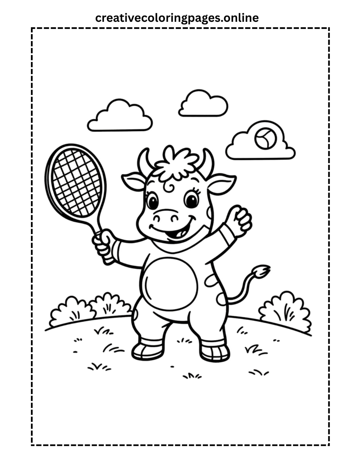 Clarabelle Cow Playing Tennis Coloring Page PDF