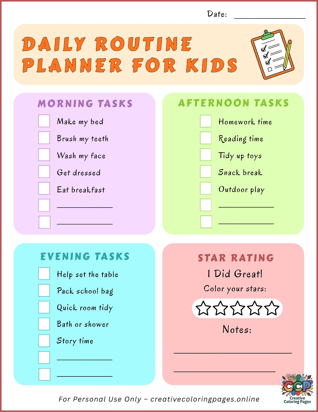 Colorful Daily Routine Planner for Kids – Fun & Organized