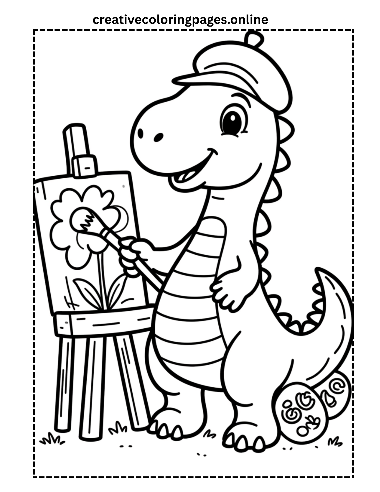 Artist Dinosaur Coloring Page - Dino Painting