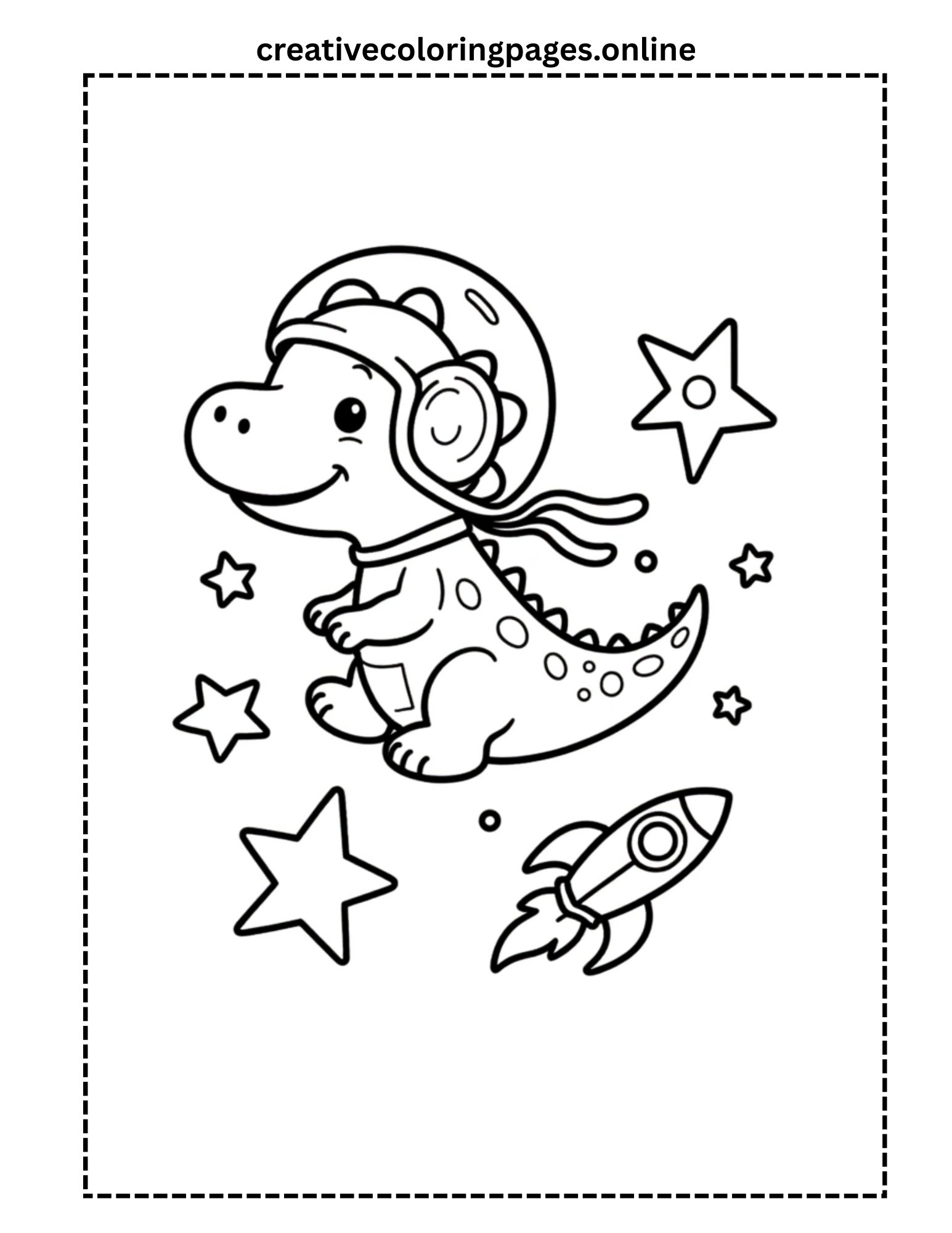 Space Dinosaur Coloring Page - Astronaut Dino with Rocket