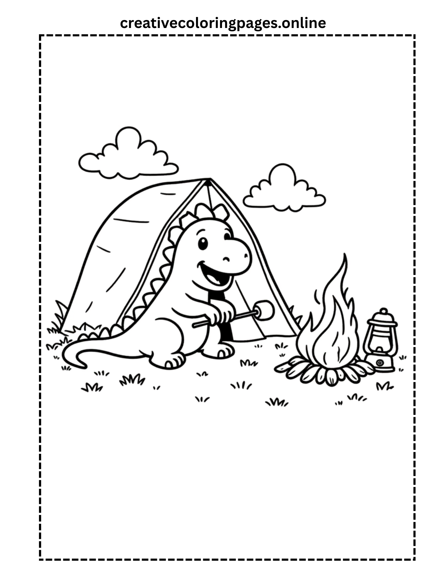 Camping Dinosaur Coloring Page - Dino with Tent