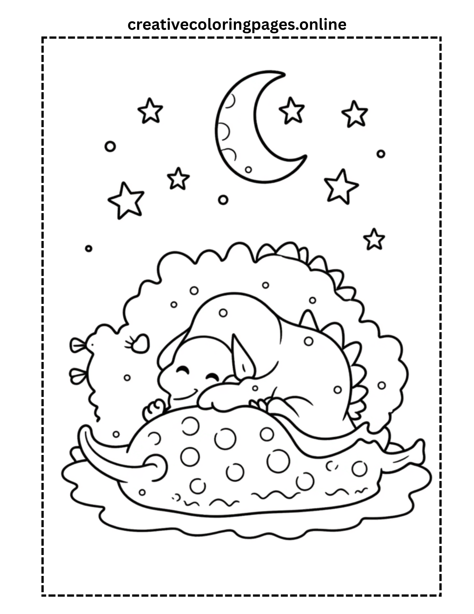 Sleeping Dinosaur Coloring Page - Bedtime Dino