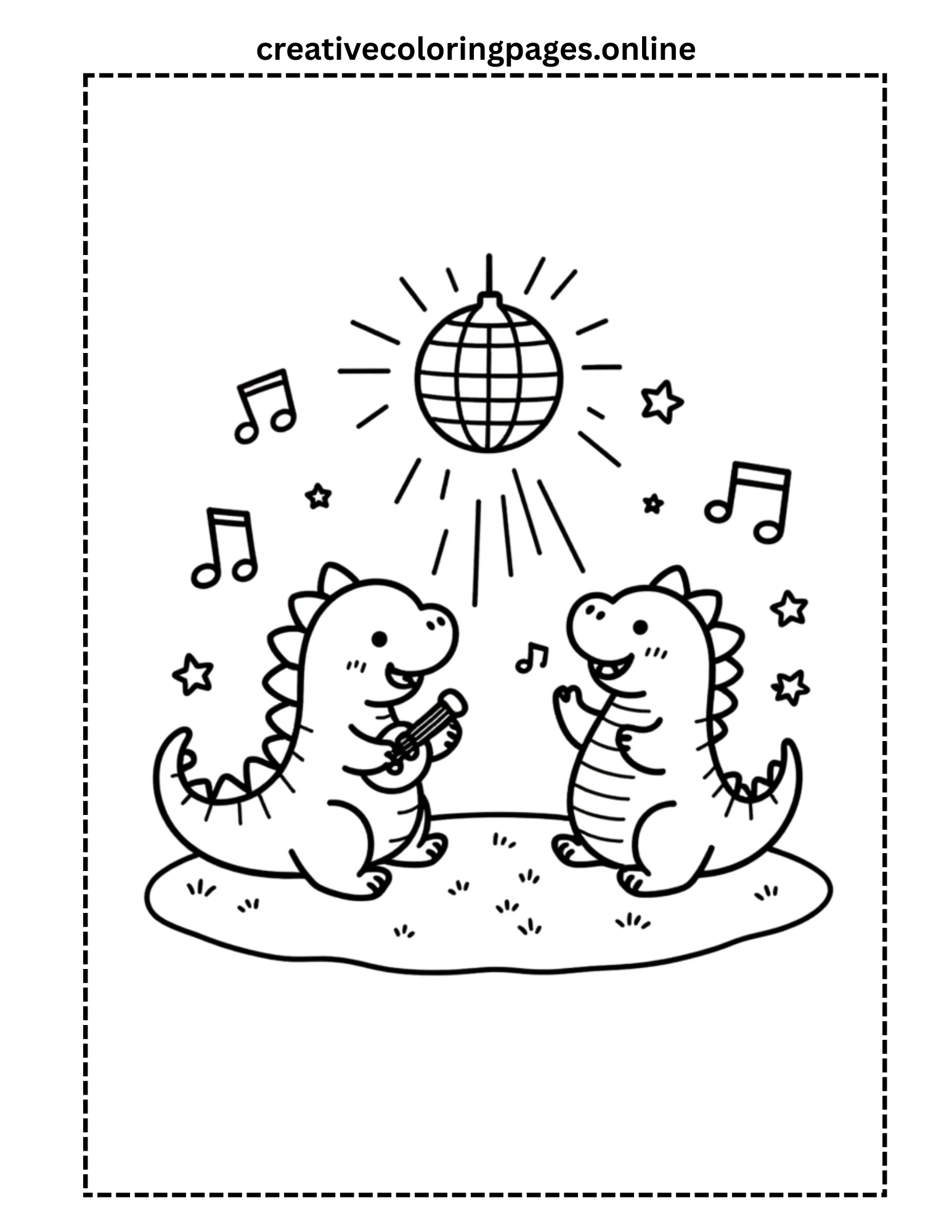 Dancing Dinosaur Coloring Page - Disco Party