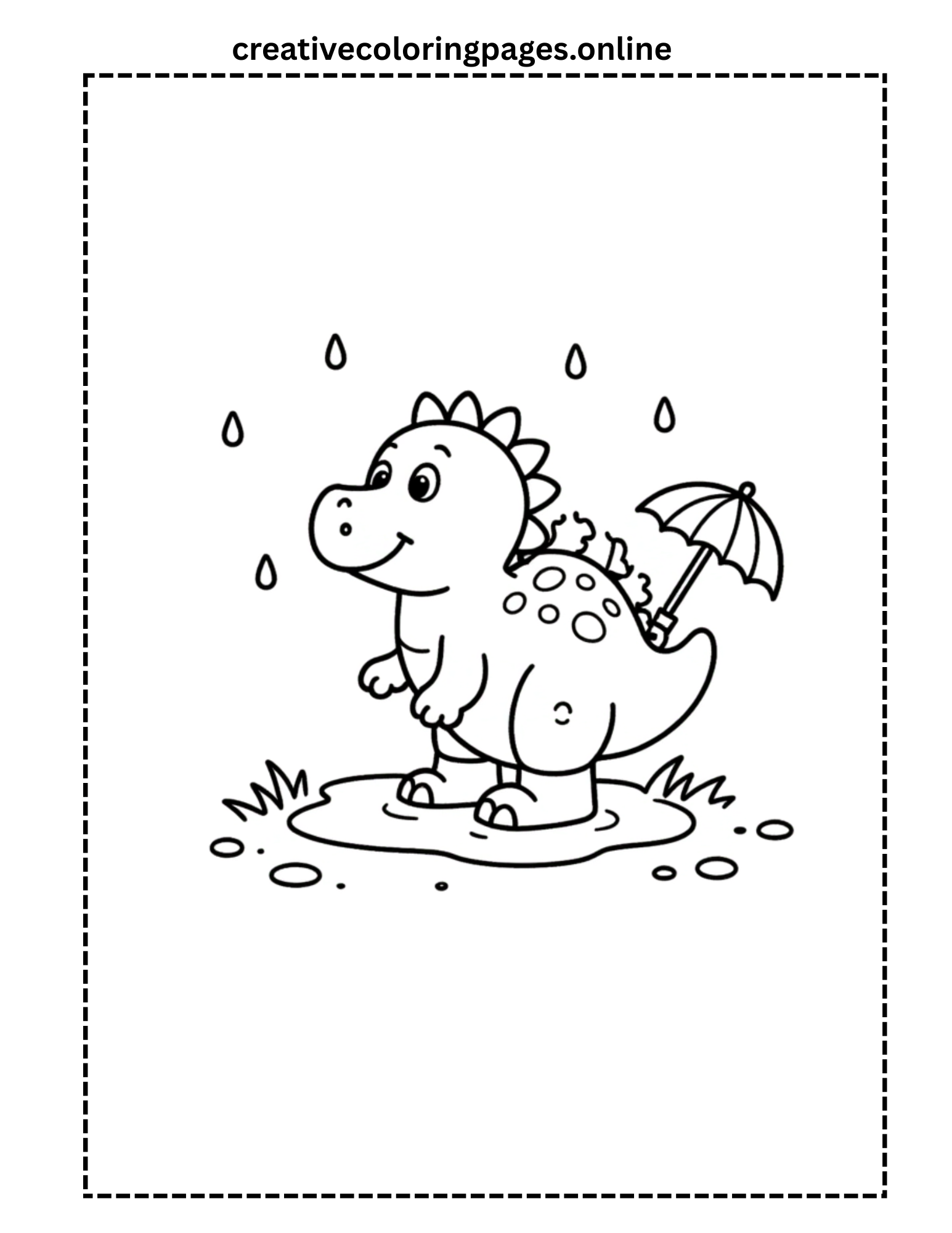 Rainy Day Dinosaur Coloring Page - Dino with Umbrella