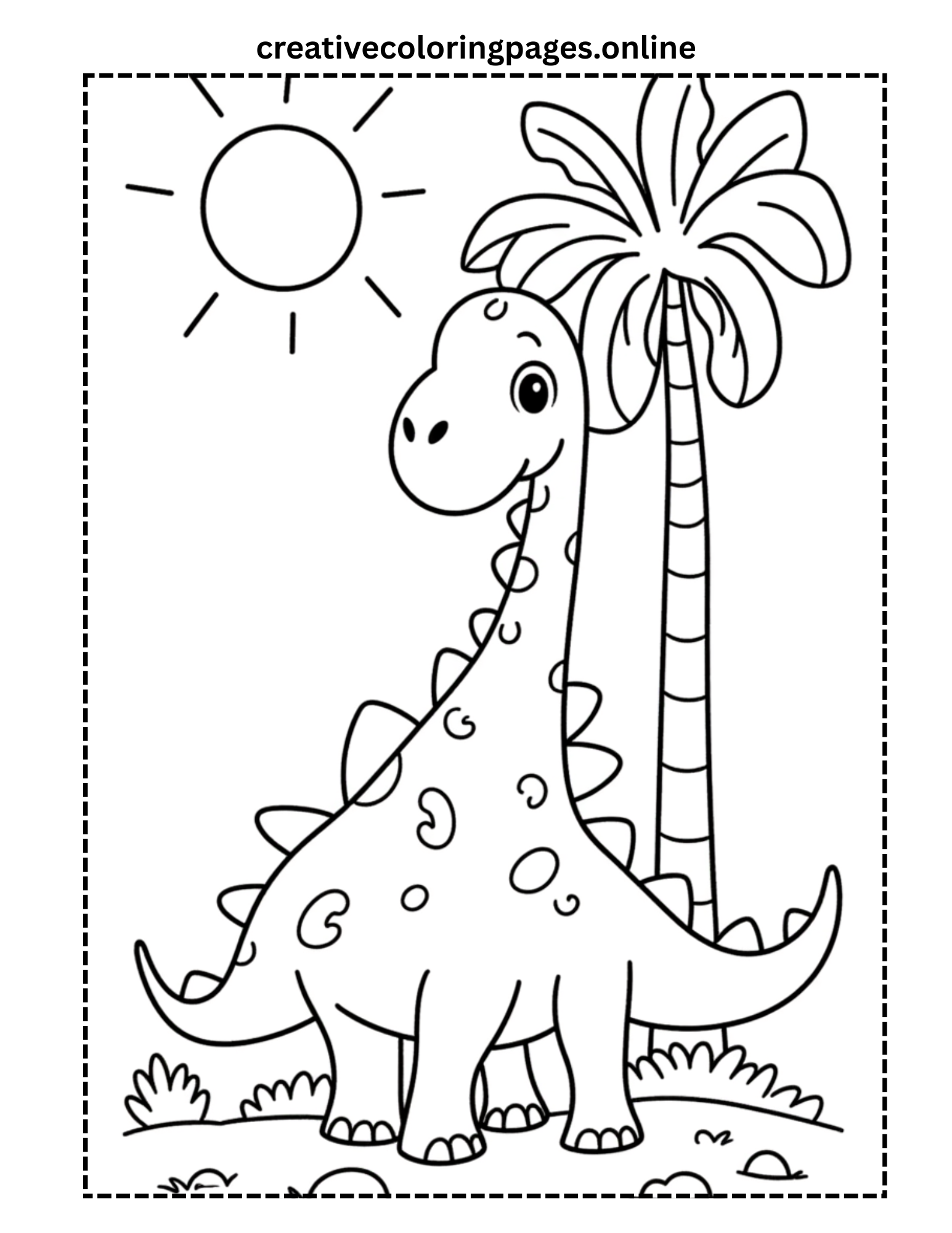 Dinosaur Coloring Page - Long Neck Dino with Palm Tree