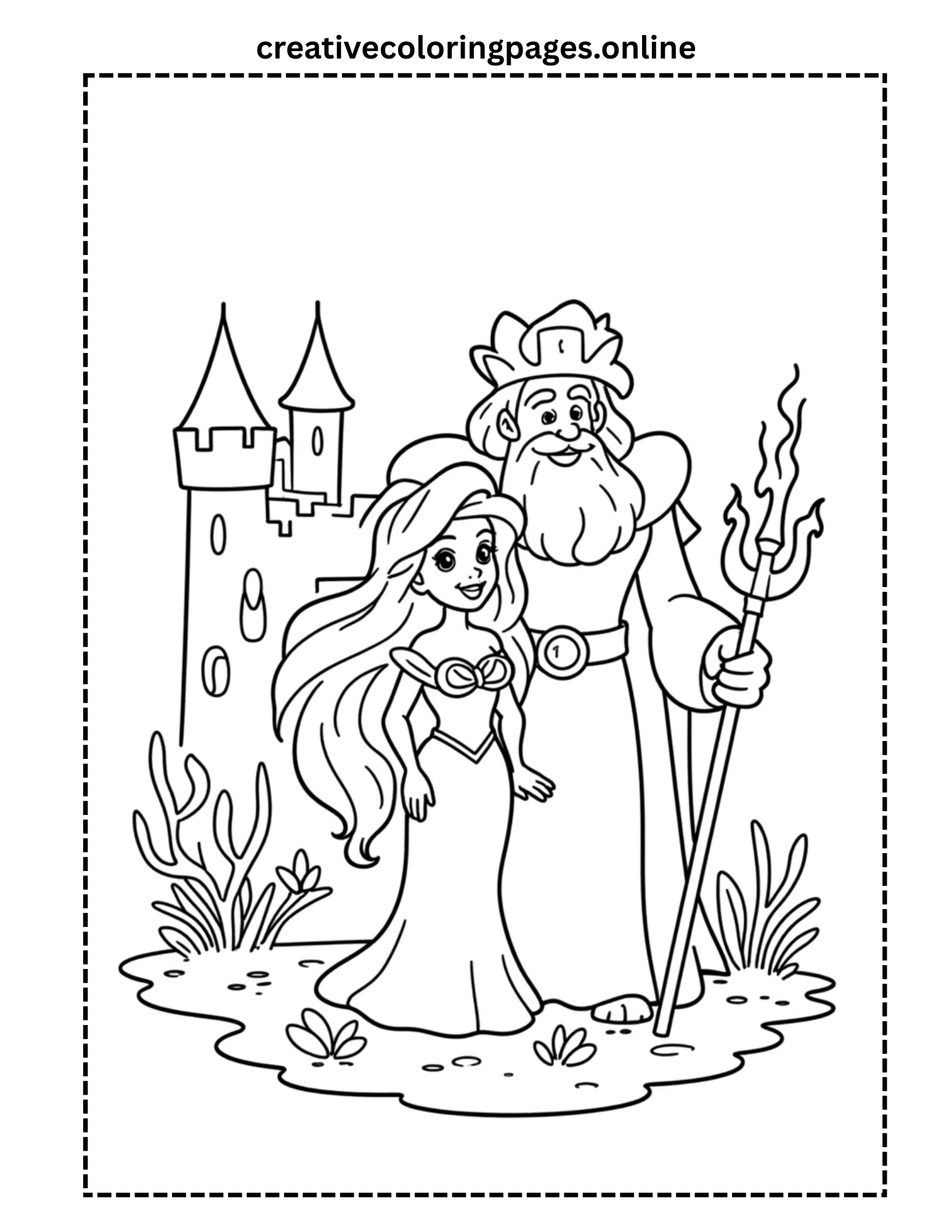 Mermaid Princess and King Coloring Page - Underwater