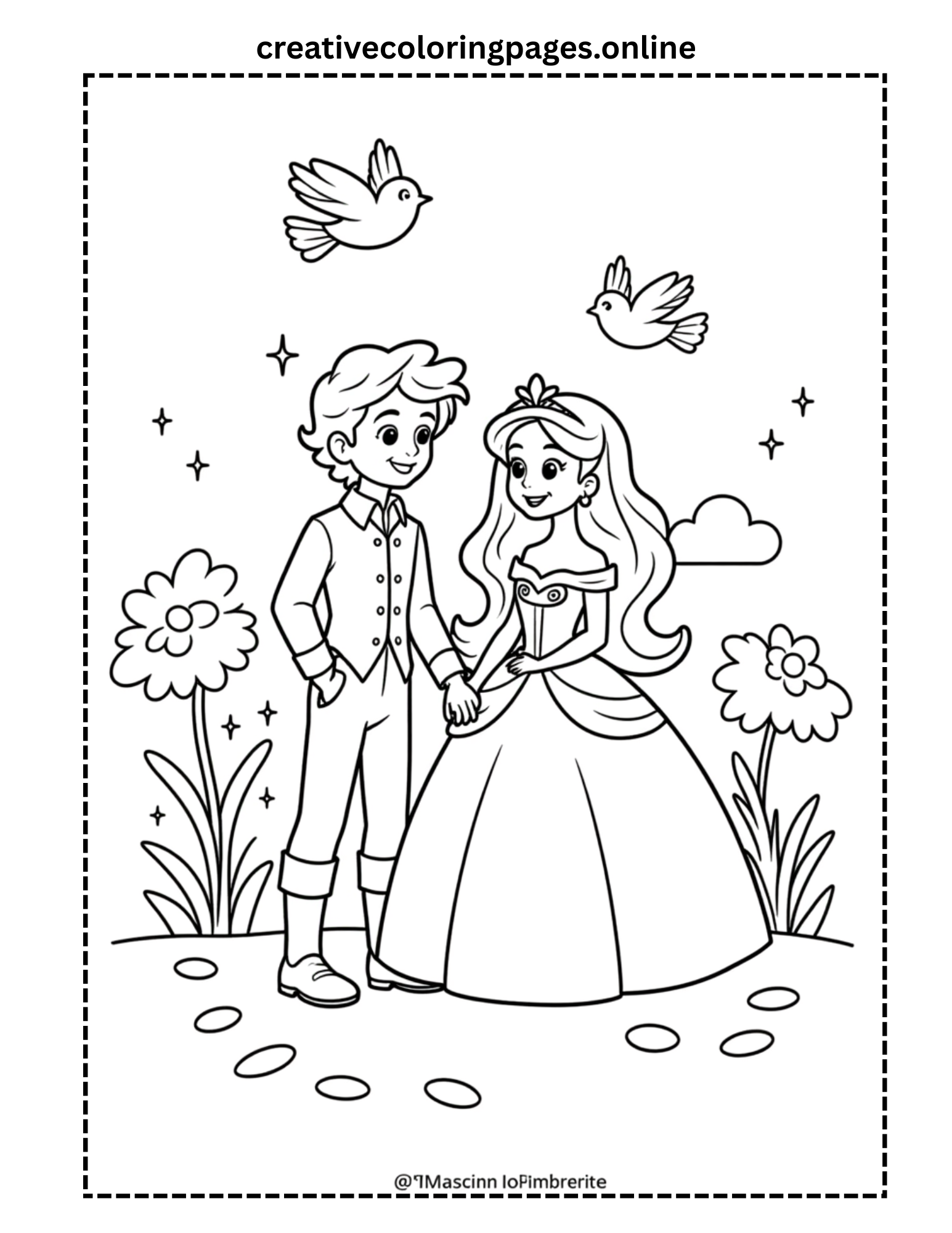 Prince and Princess Coloring Page - Fairytale Romance
