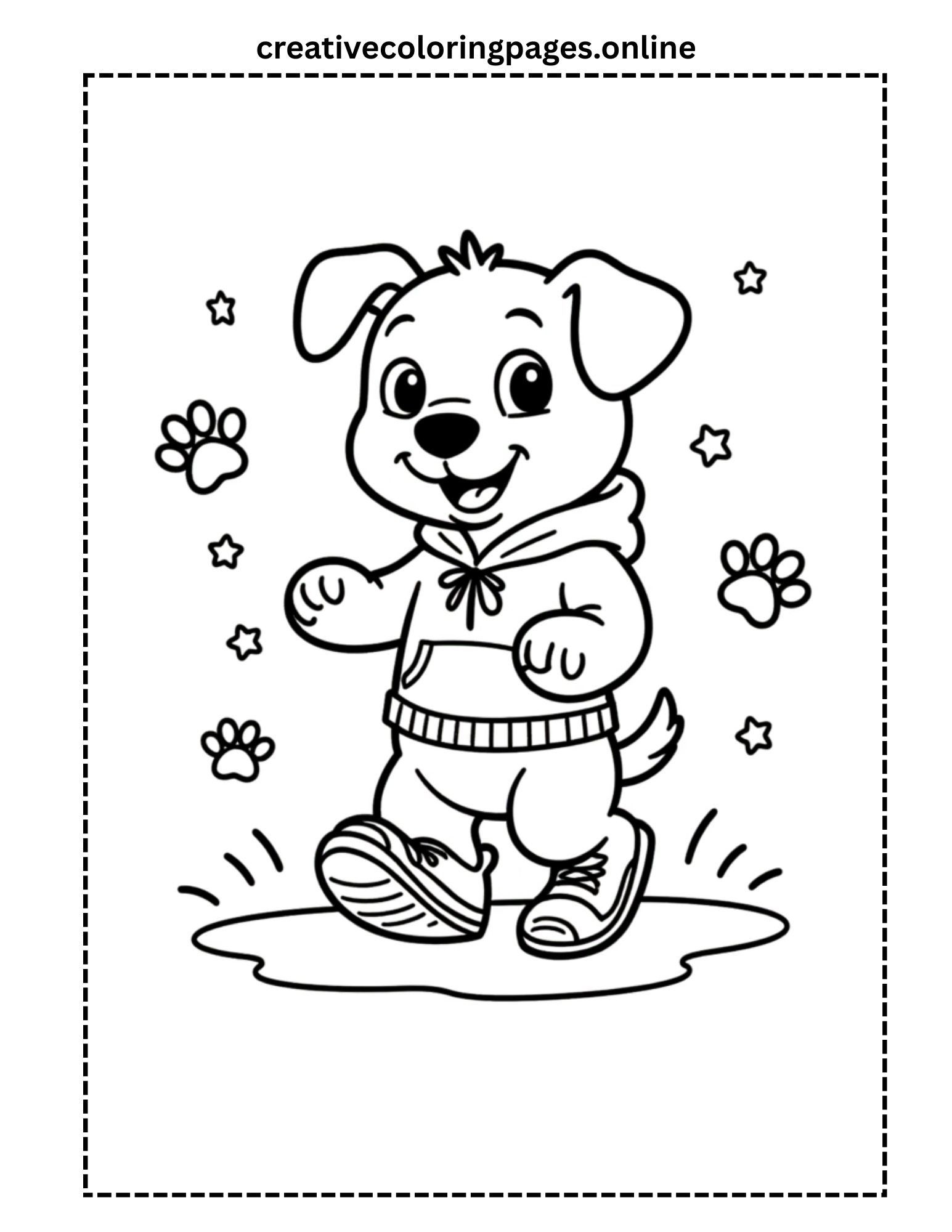 Active Puppy Coloring Page - Dog in Hoodie & Sneakers - Image 1
