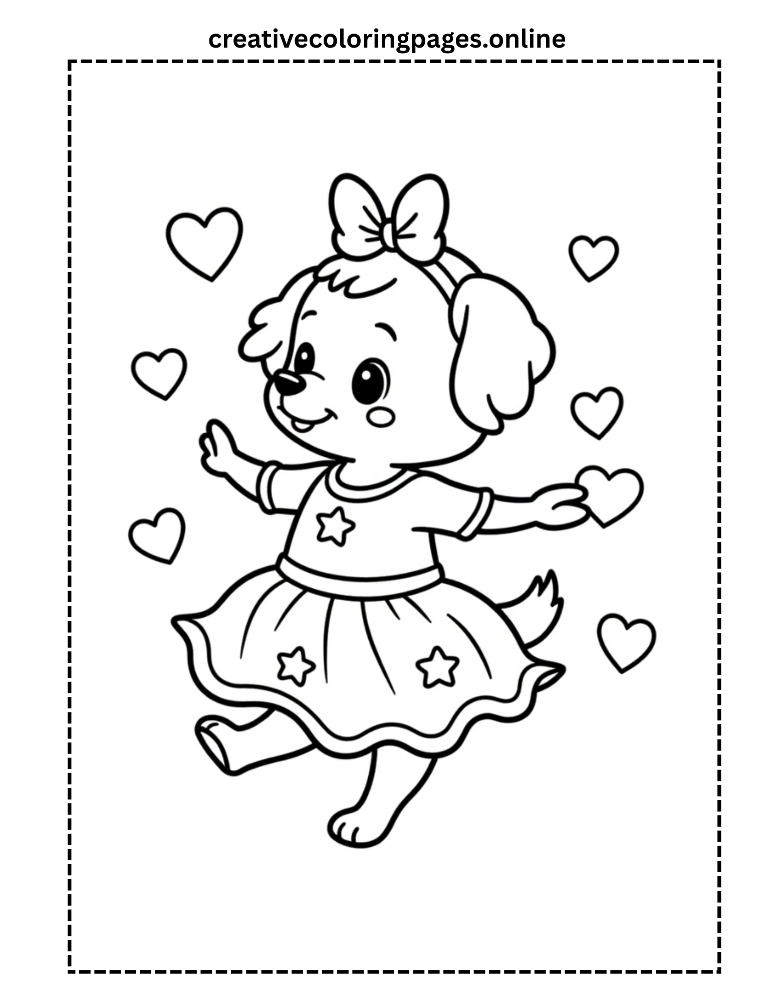 Cute Puppy in Dress Coloring Page - Dancing Dog - Image 1