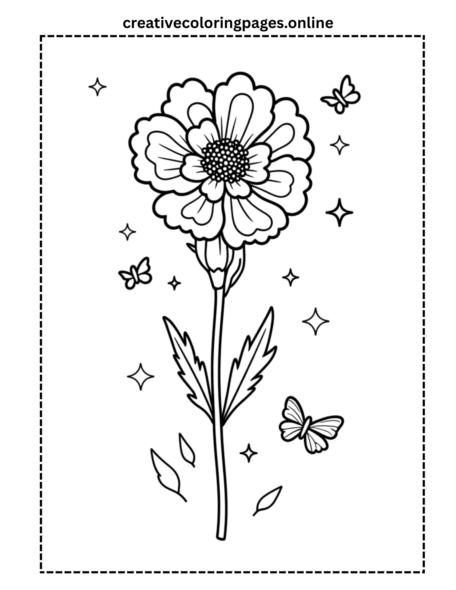 Flower with Butterflies Coloring Page - Garden