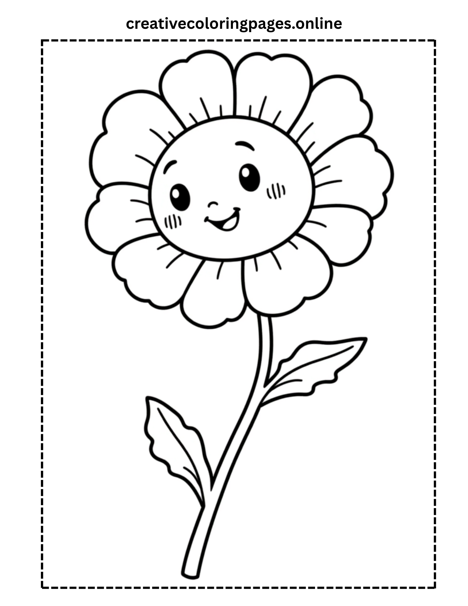 Cute Smiling Flower Coloring Page - Kawaii