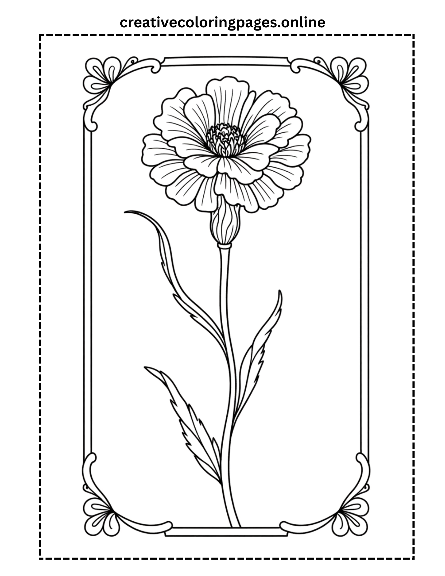 Flower in Frame Coloring Page - Decorative Border
