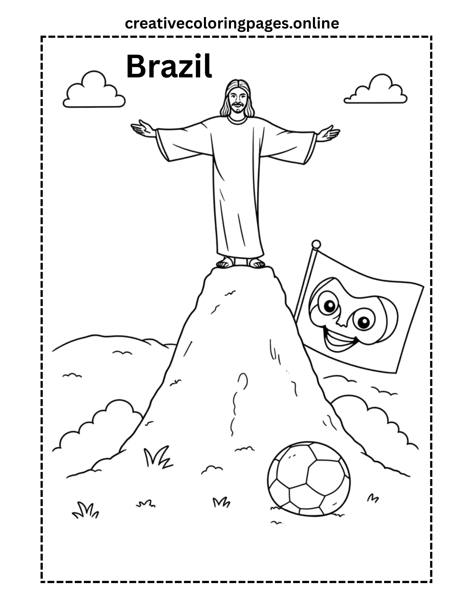 Brazil Coloring Page - Christ Redeemer & Soccer
