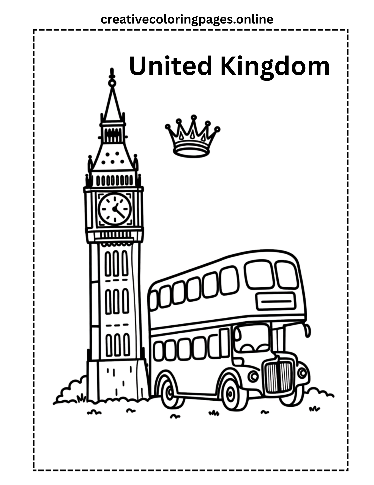 United Kingdom Coloring Page - Big Ben & Bus