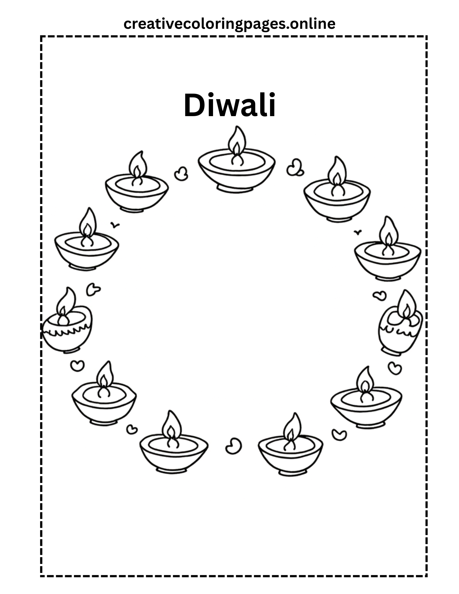 Diwali Coloring Page - Diya Lamps Circle Pattern