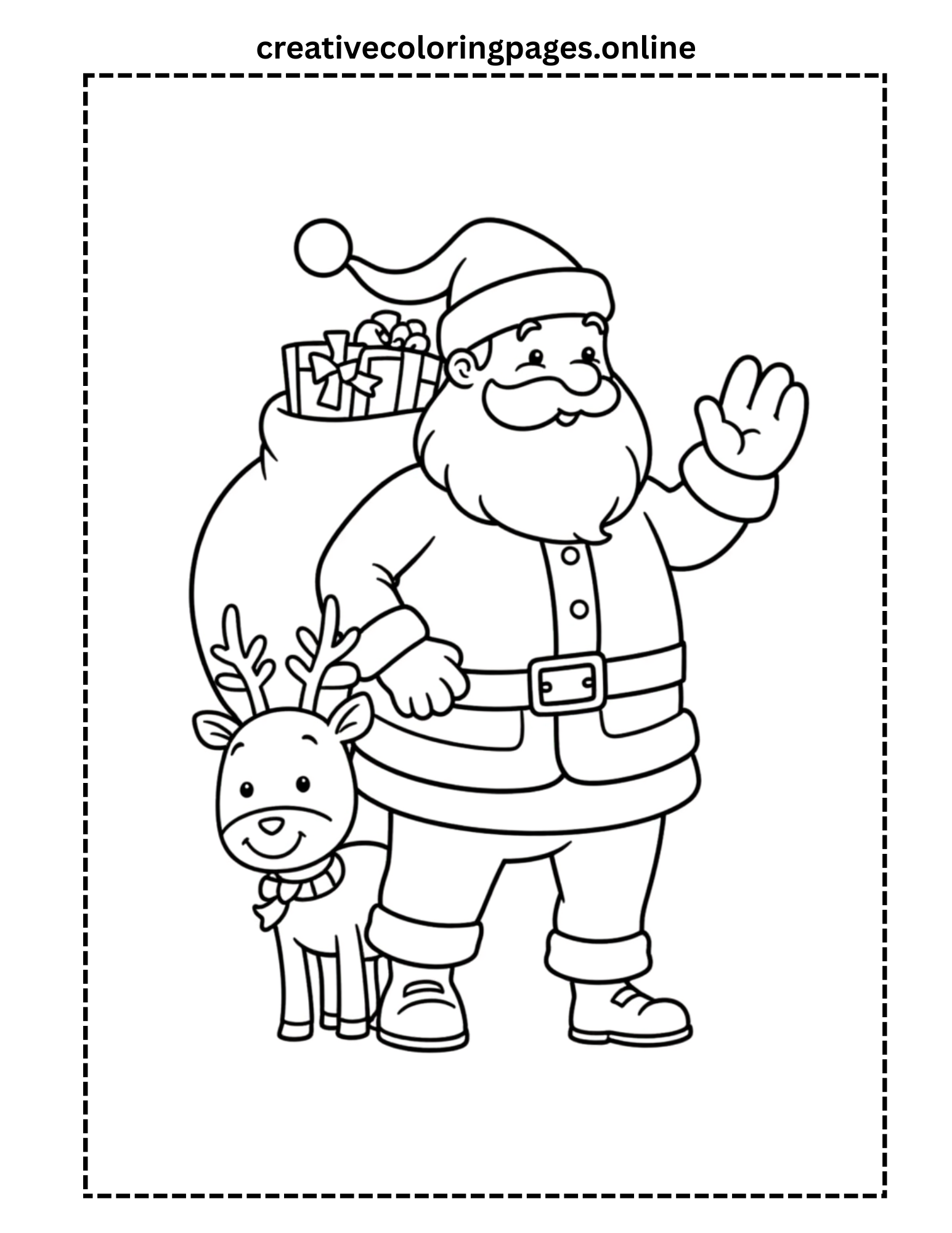 Santa Claus & Reindeer Coloring Page - Christmas