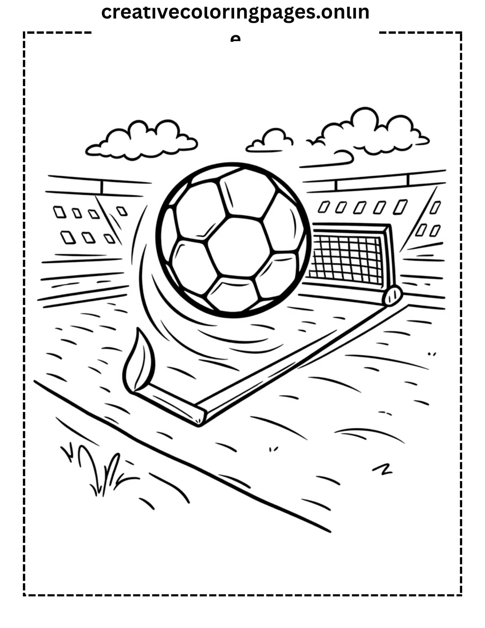 Soccer Stadium Coloring Page - Football Goal & Ball - Image 1
