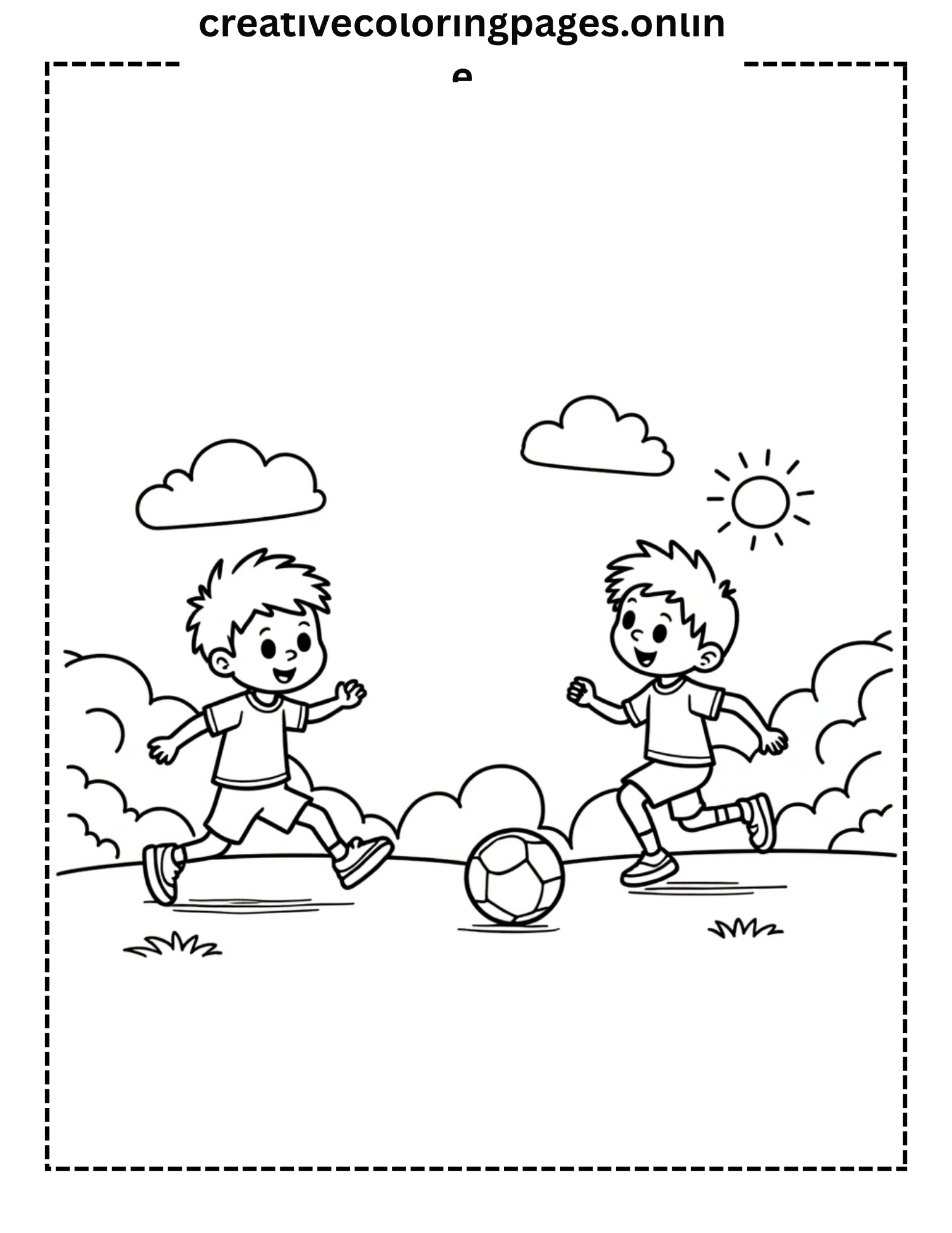 Kids Soccer Coloring Page - Two Children Playing Football