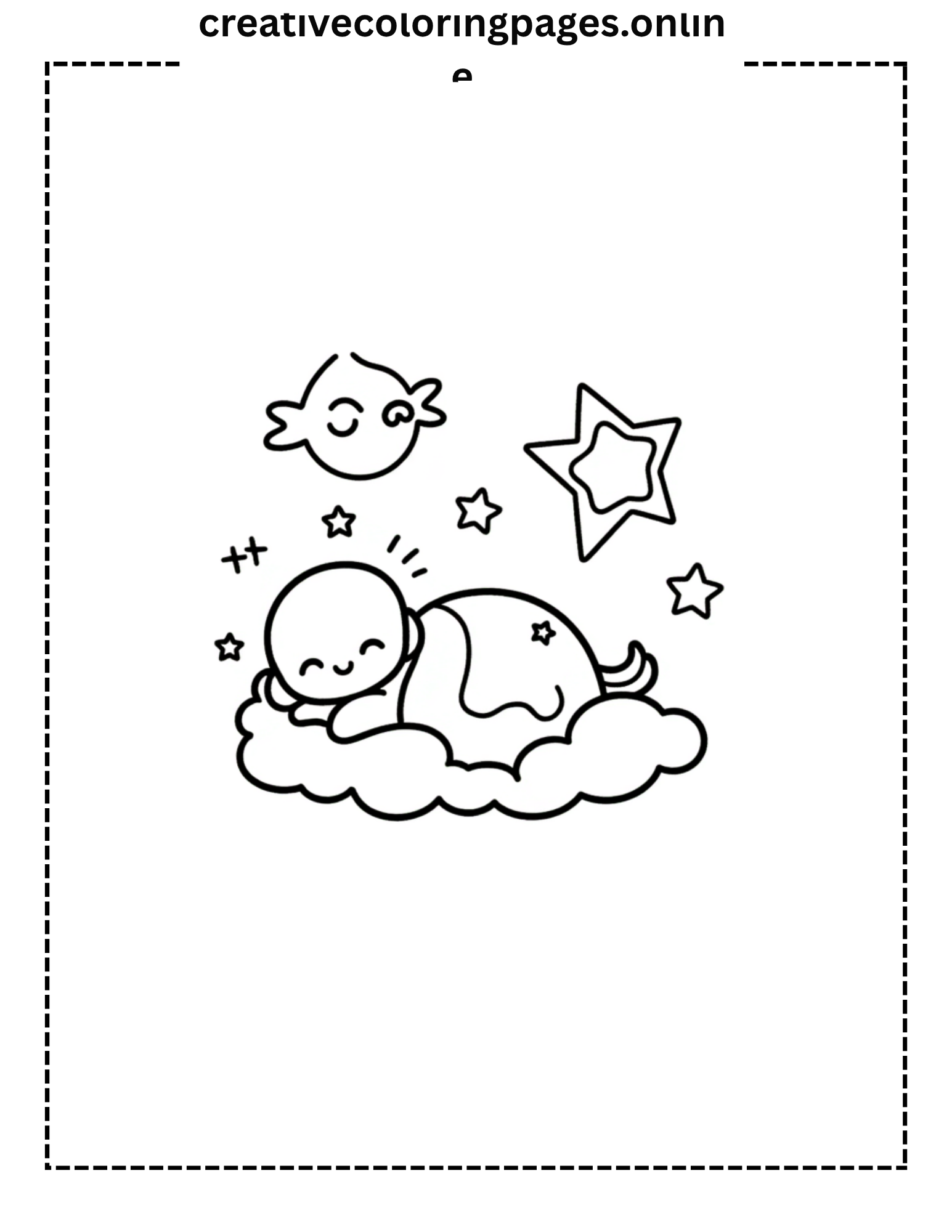 Baby Sleeping Coloring Page - Kawaii Cloud Stars