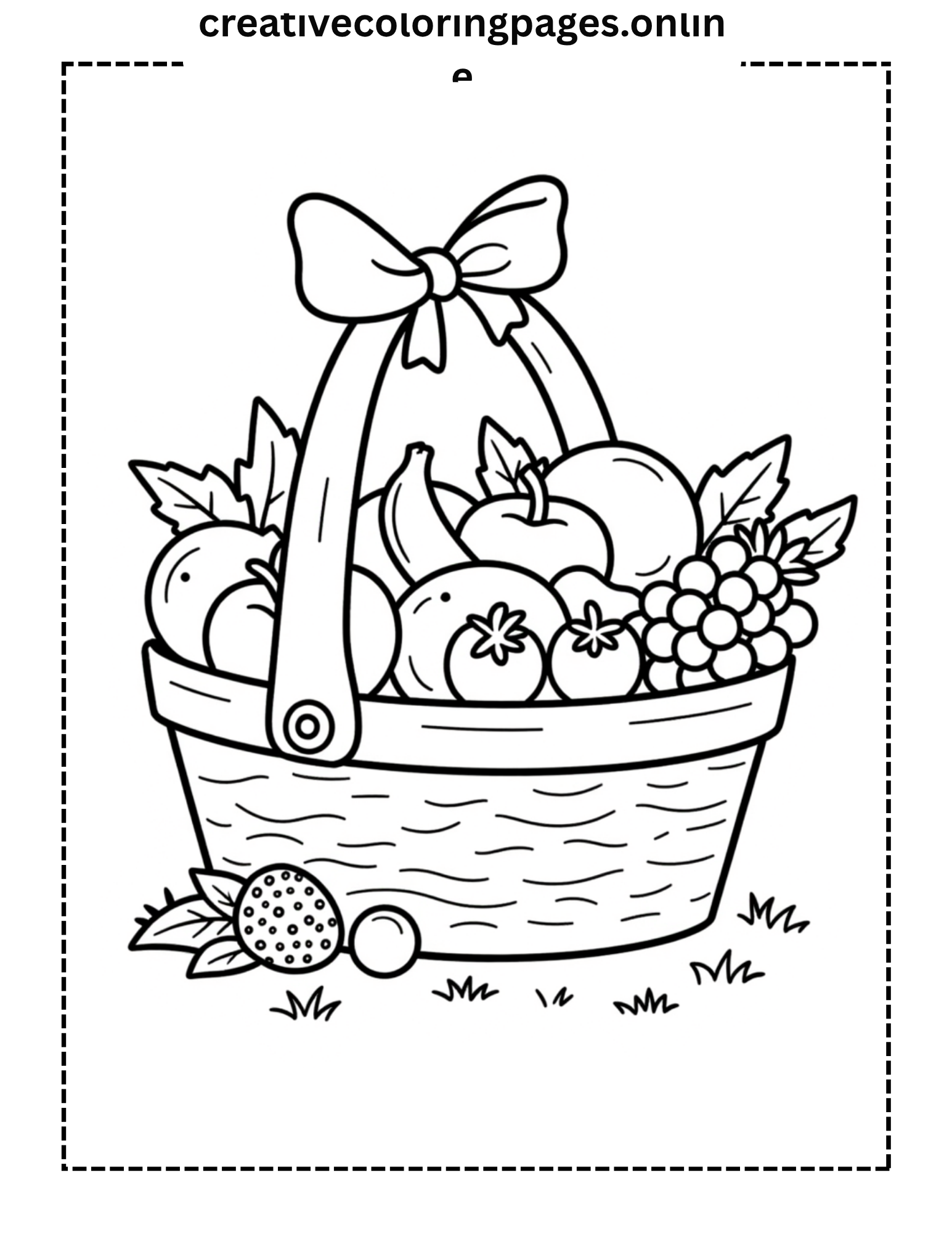 Fruit Basket Coloring Page - Apples Grapes Oranges