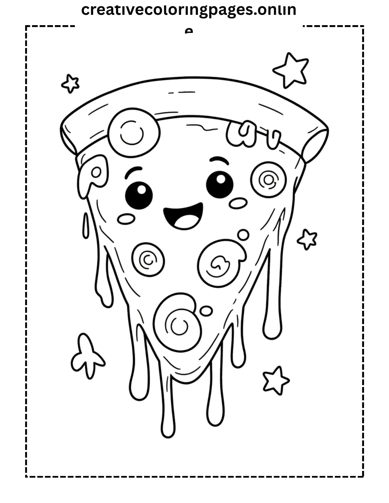 Kawaii Pizza Coloring Page - Cute Food Character