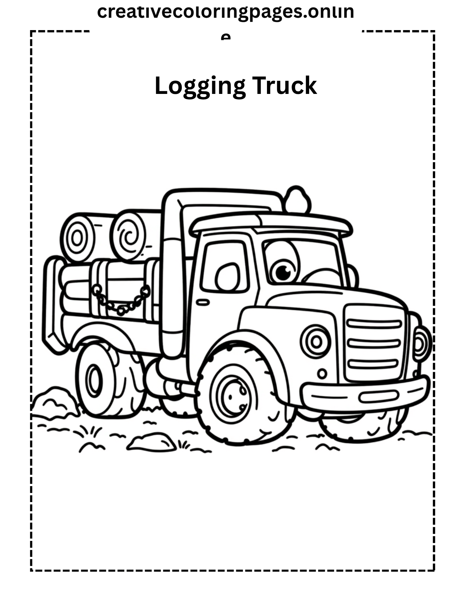 Logging Truck Coloring Page - Cute Vehicle