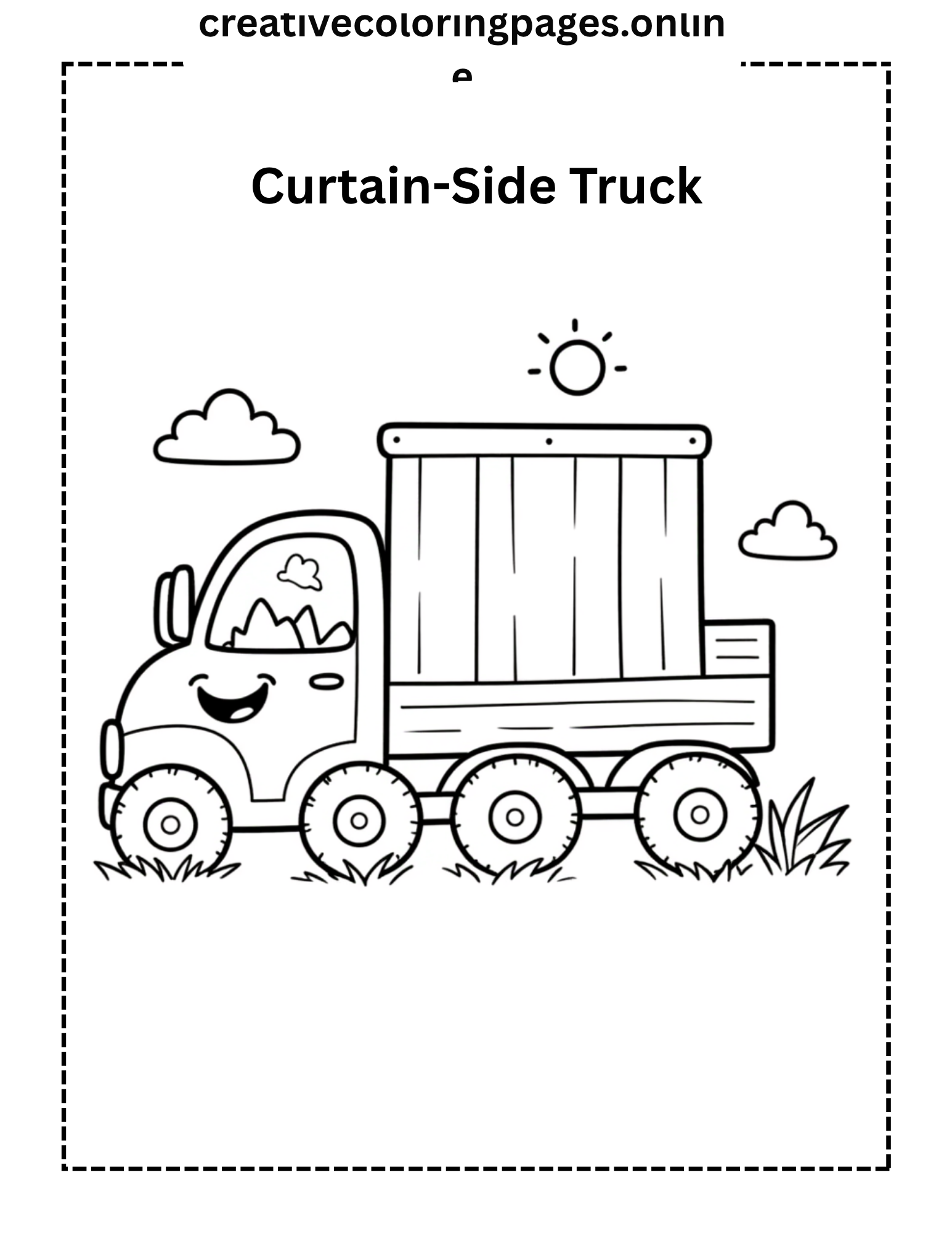 Curtain-Side Truck Coloring Page - Cute Vehicle