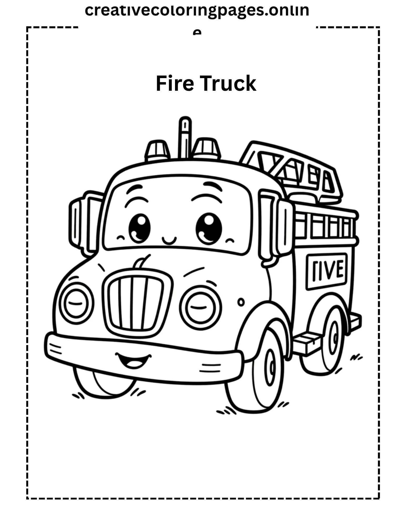 Cute Fire Truck Coloring Page - Free Printable