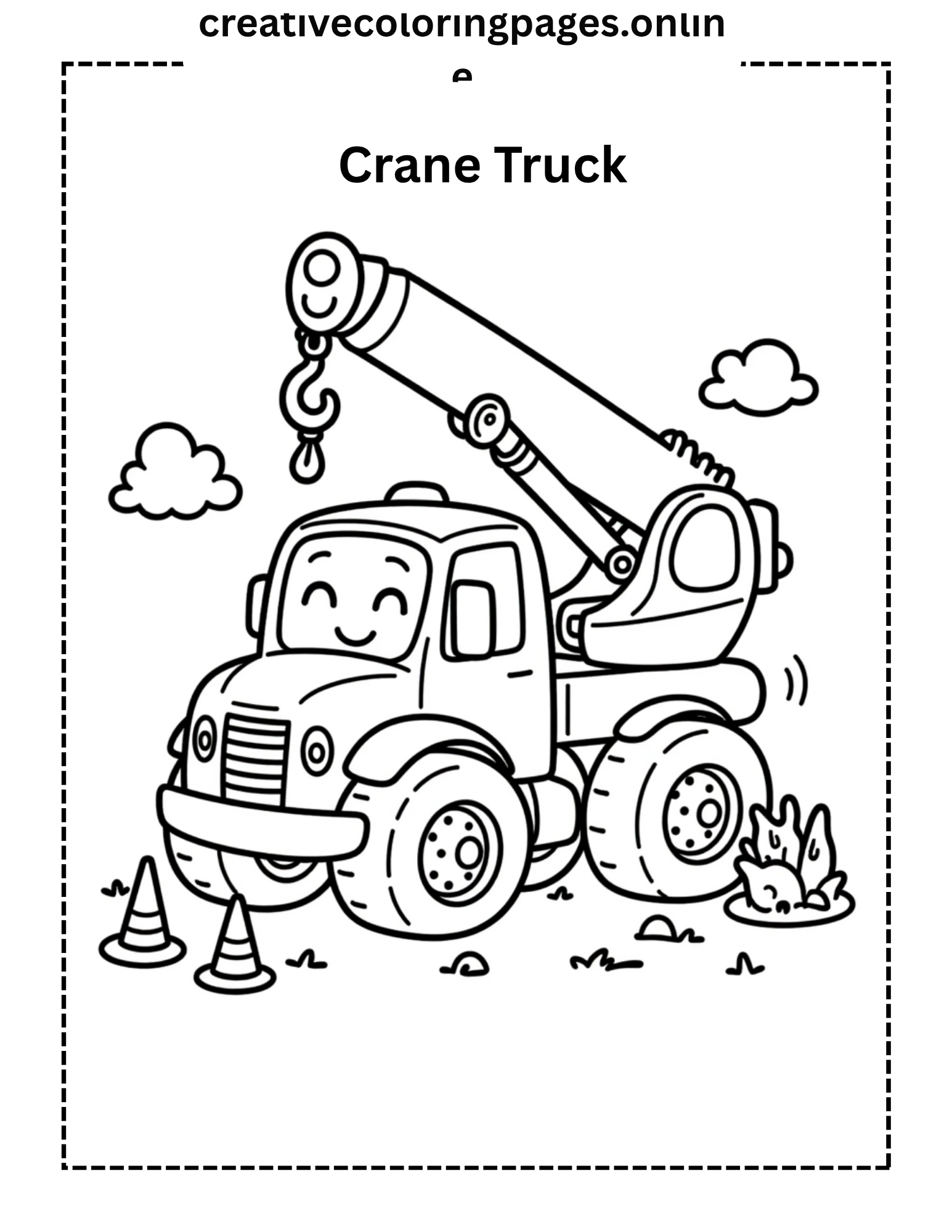 Cute Crane Truck Coloring Page - Free Printable