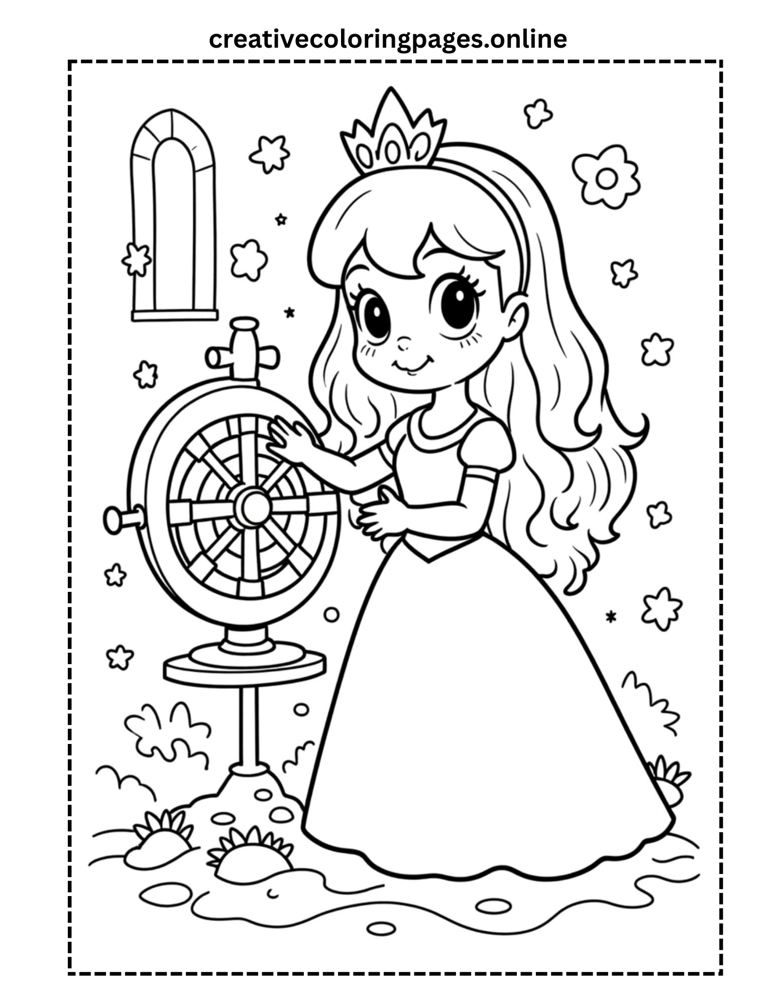 Free Princess Spinning Wheel Coloring Page