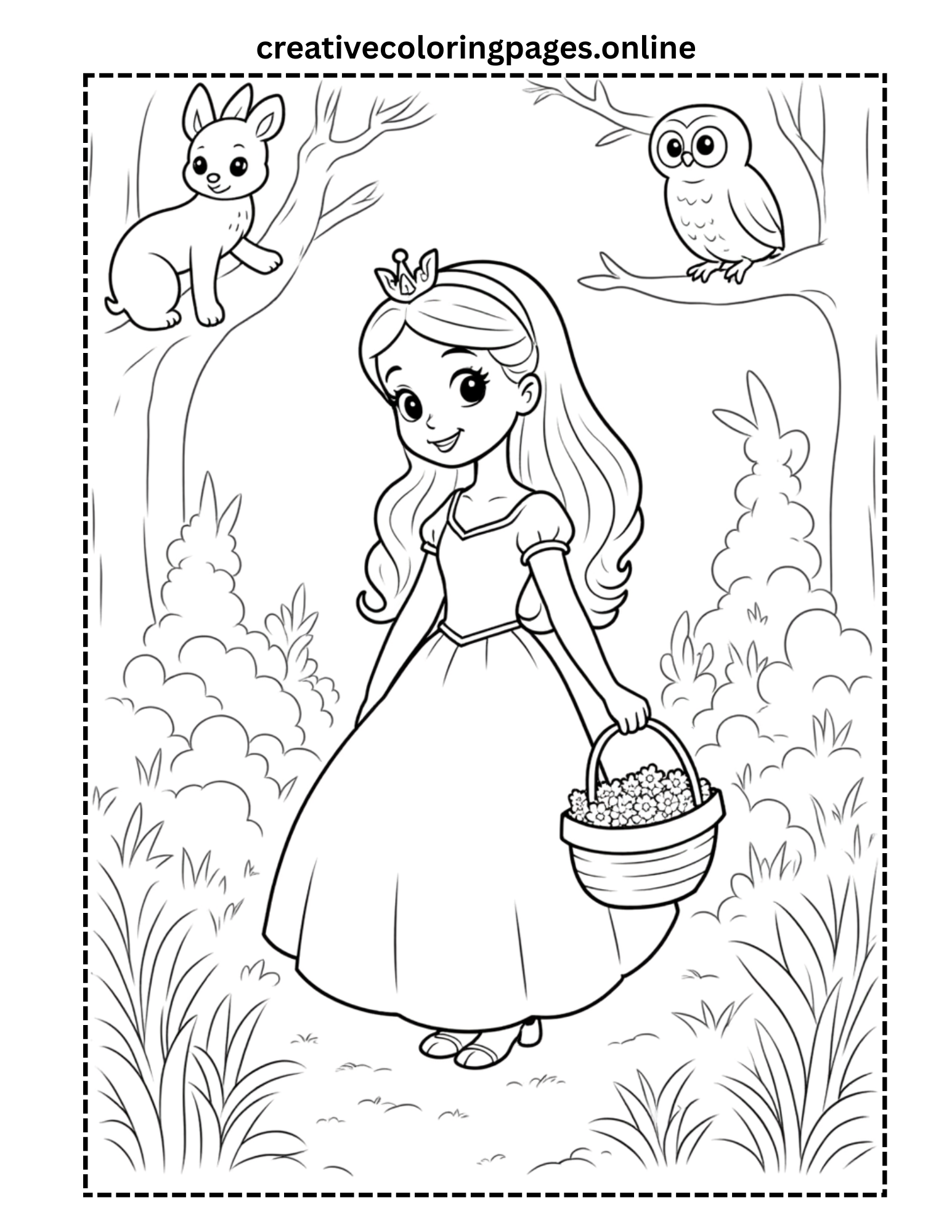 Free Princess in the Forest Coloring Page