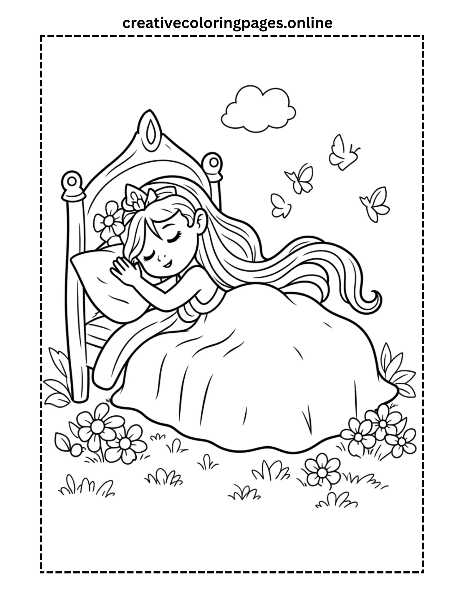Free Sleeping Princess Coloring Page - Image 1
