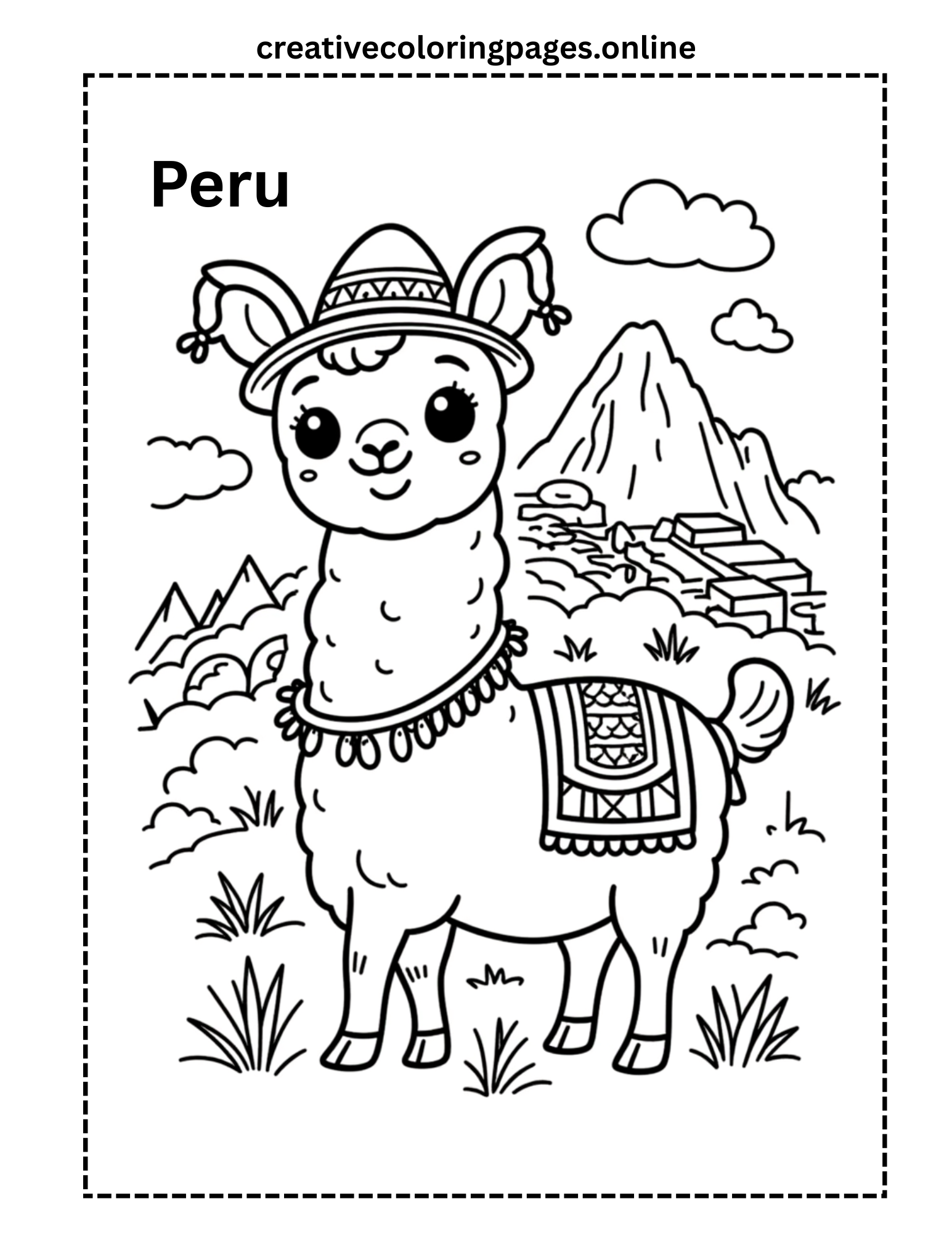 Free Peru Llama Coloring Page