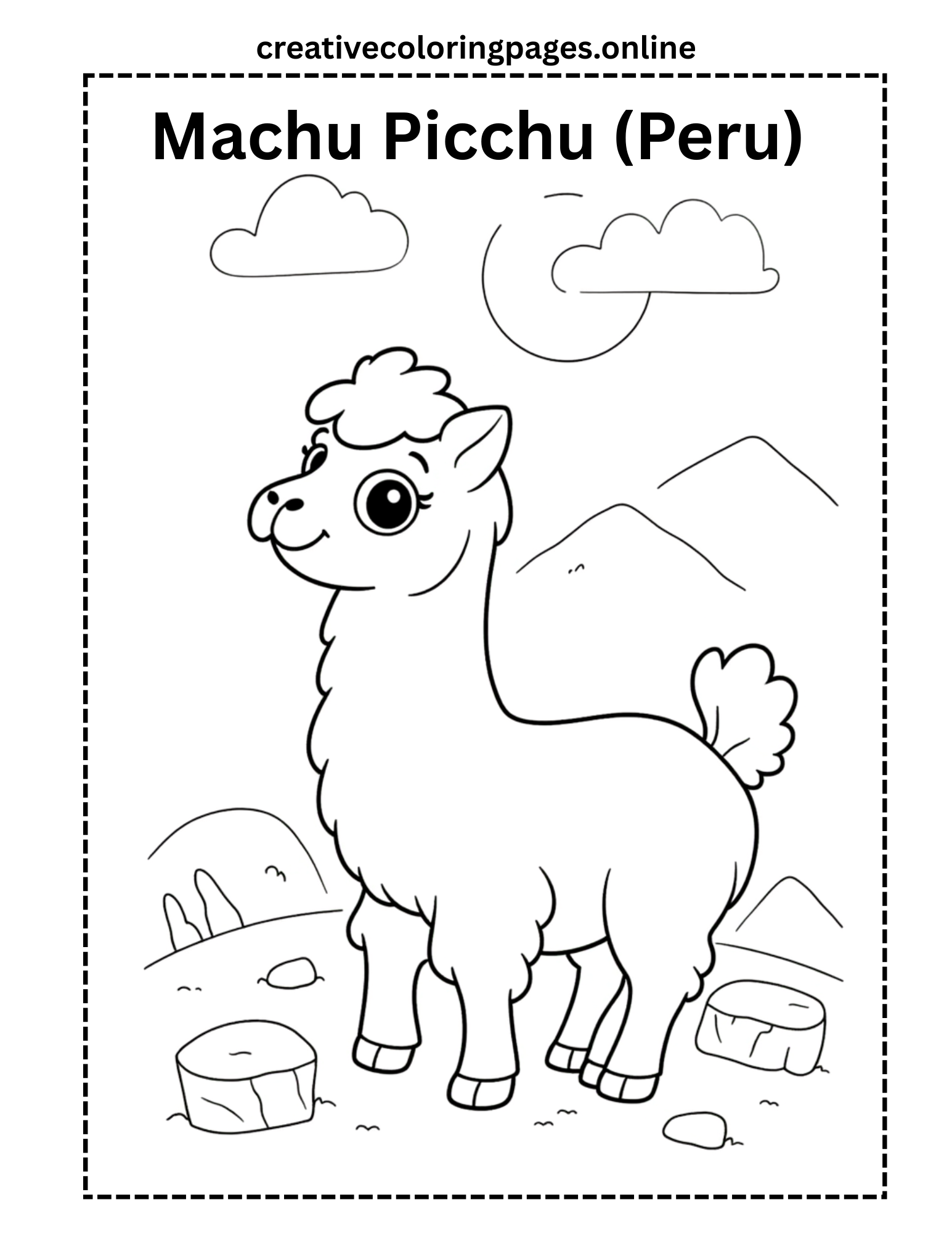 Free Machu Picchu Alpaca Coloring Page