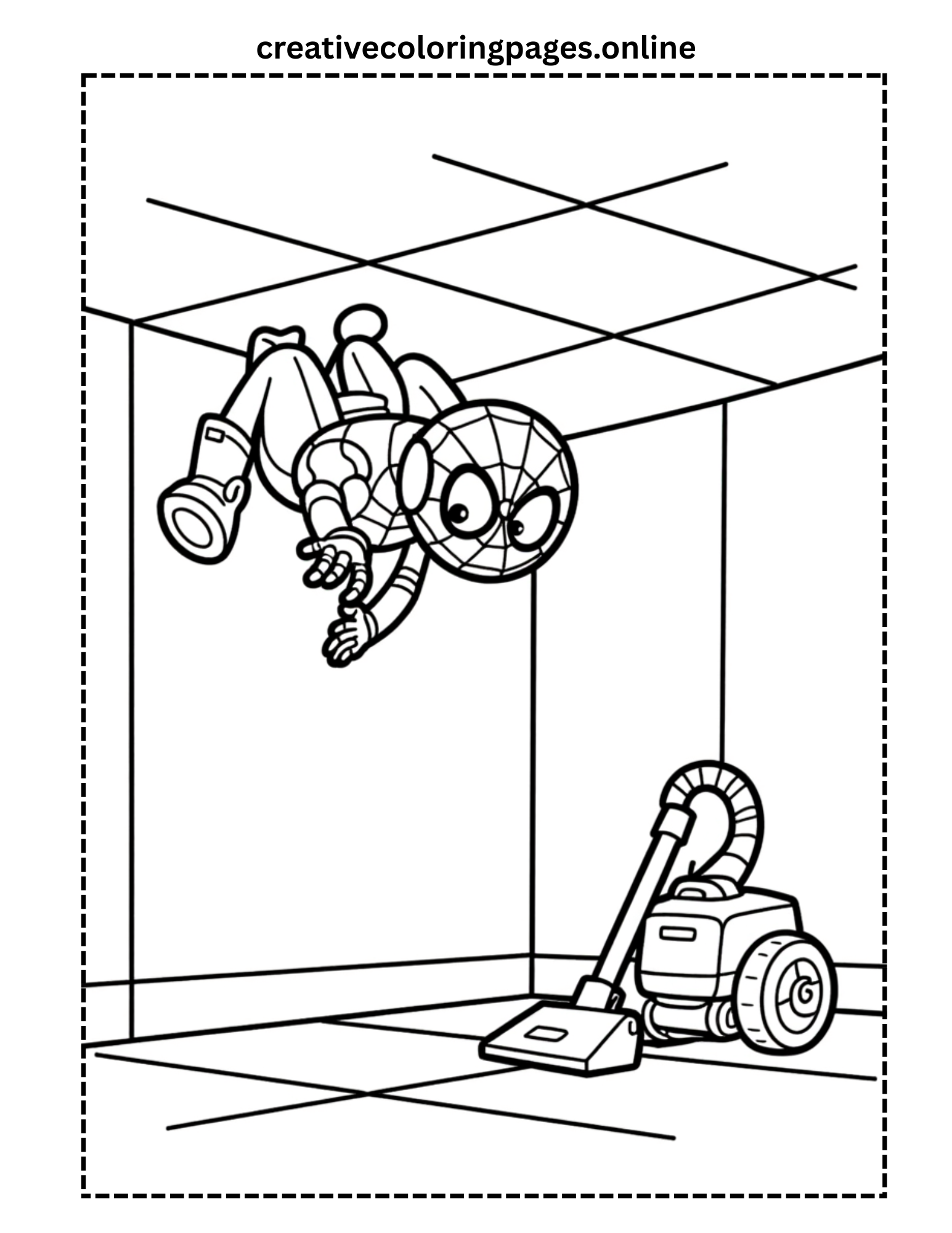 Funny Spider Hero Cleaning Coloring Page