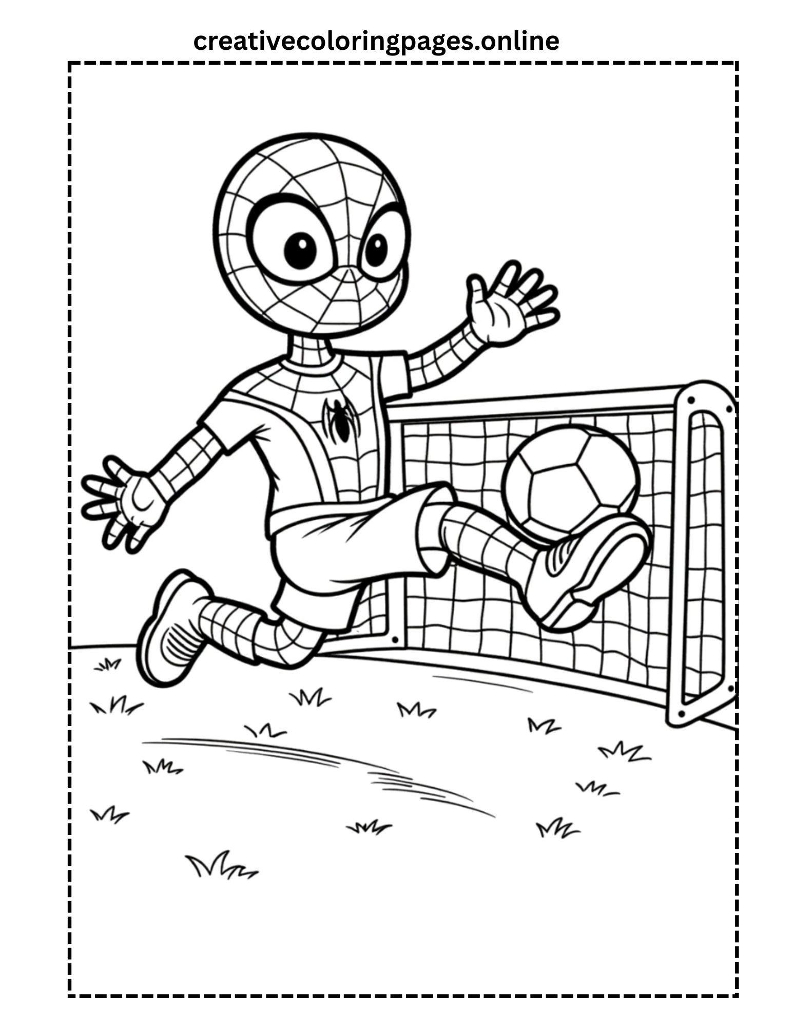 Spider Hero Playing Soccer Coloring Page