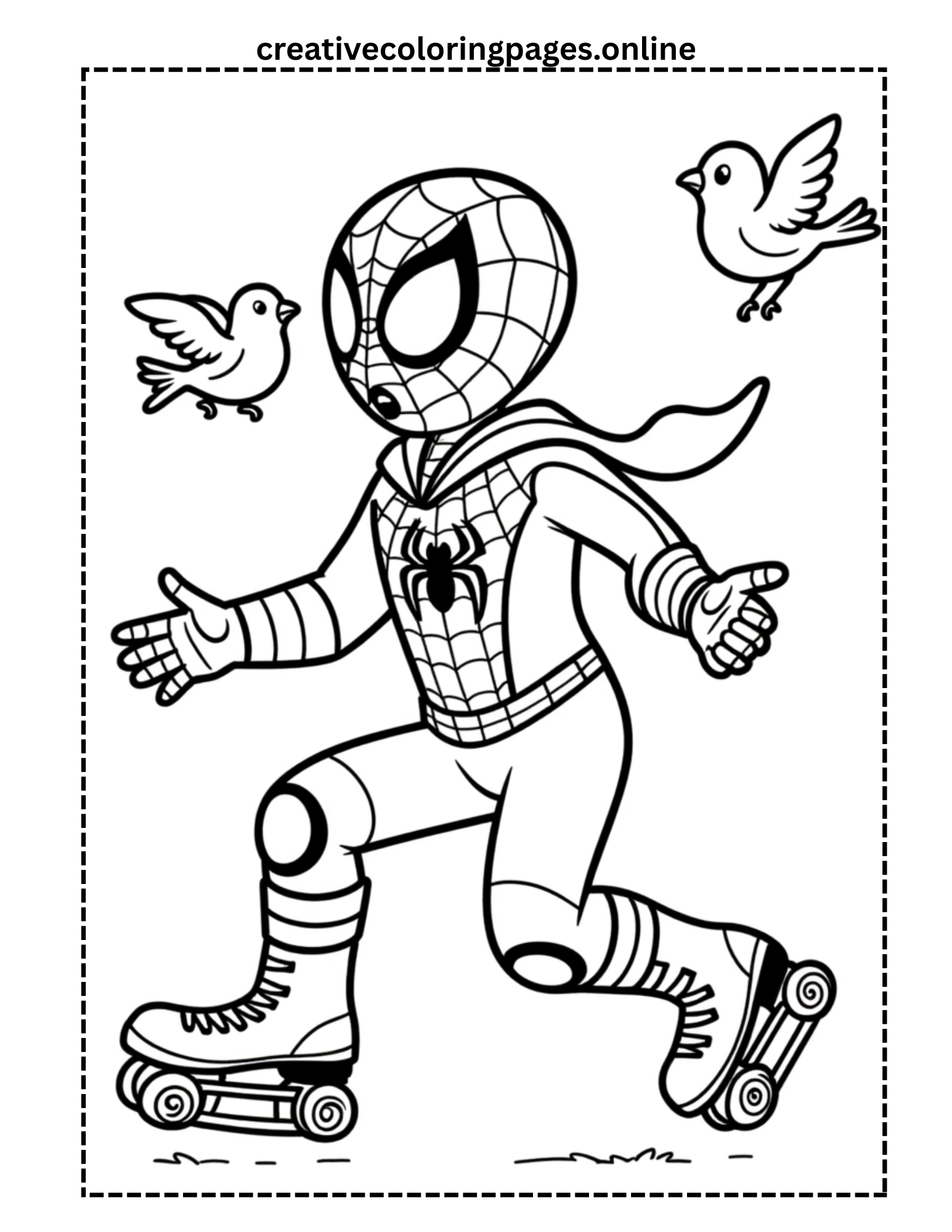 Spider Hero Roller Skating Coloring Page