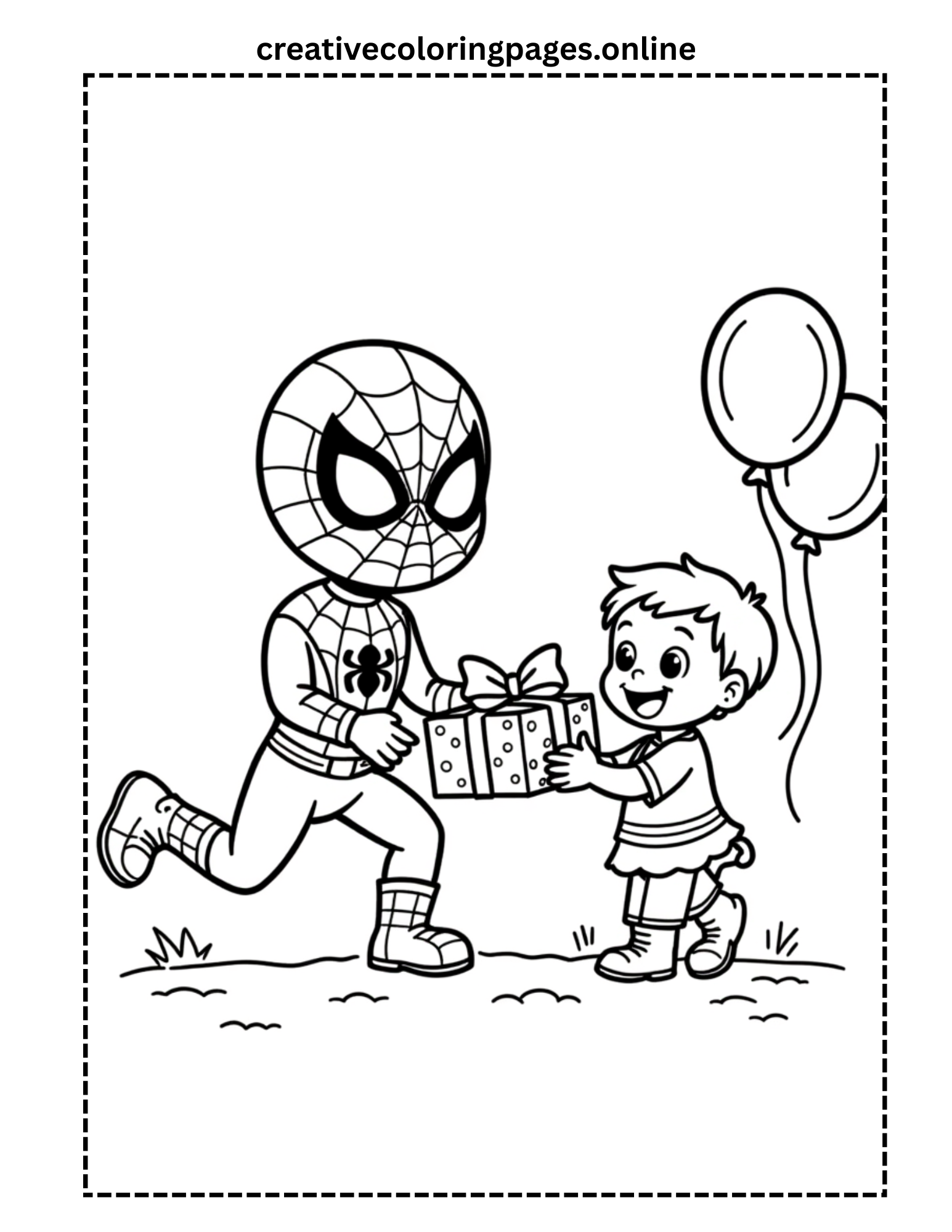 Spider Hero Birthday Gift Coloring Page