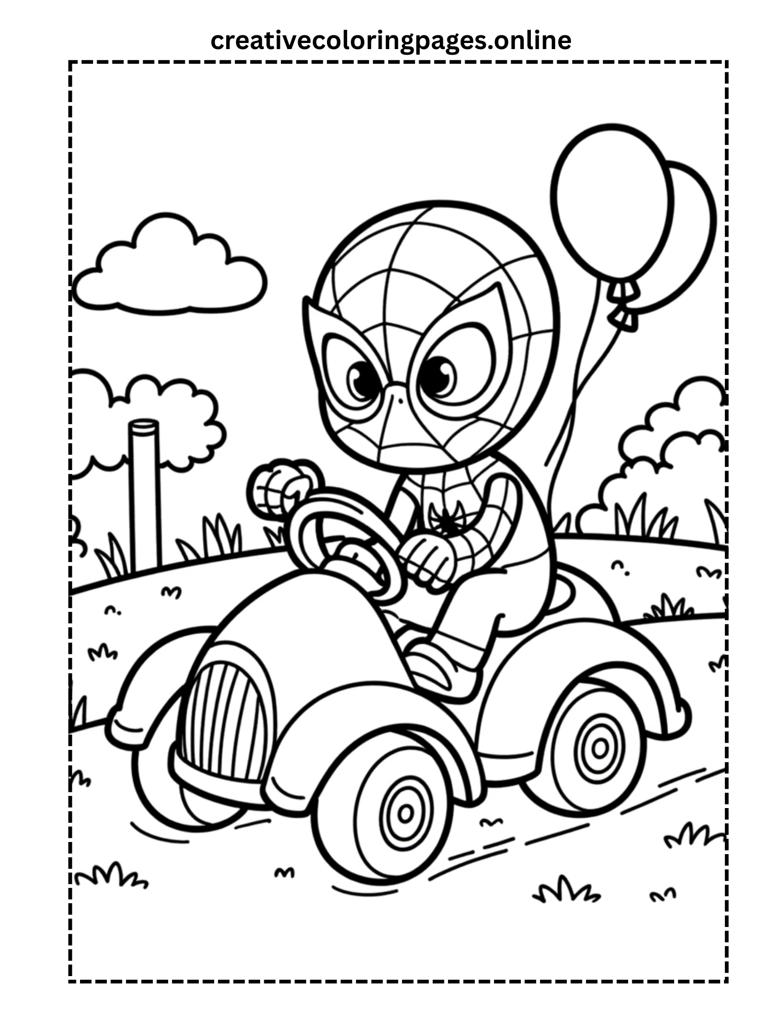 Spider Hero Driving Toy Car with Balloon Coloring Page