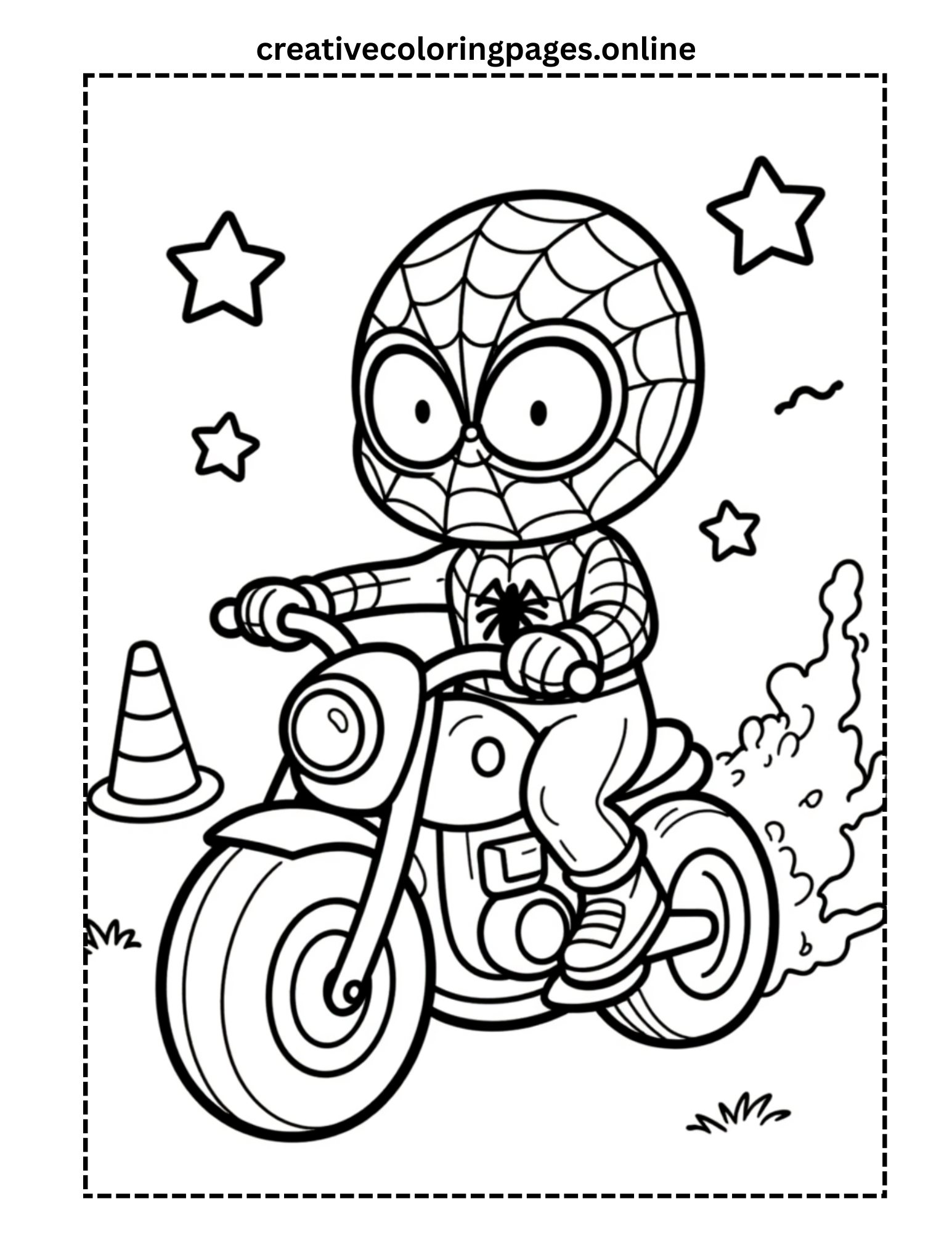 Spider Hero Riding Motorcycle Coloring Page