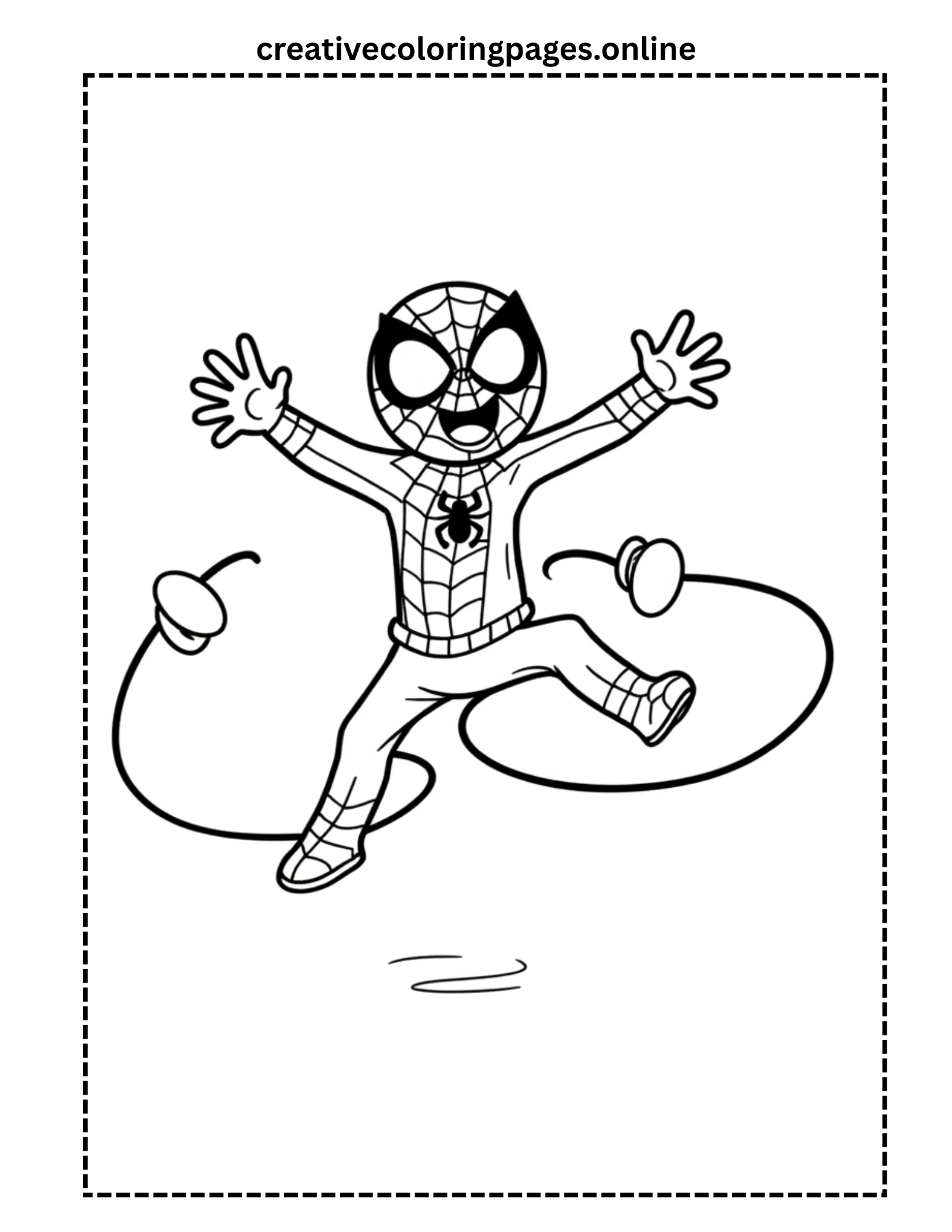 Excited Spider Hero Jumping with Web Coloring Page