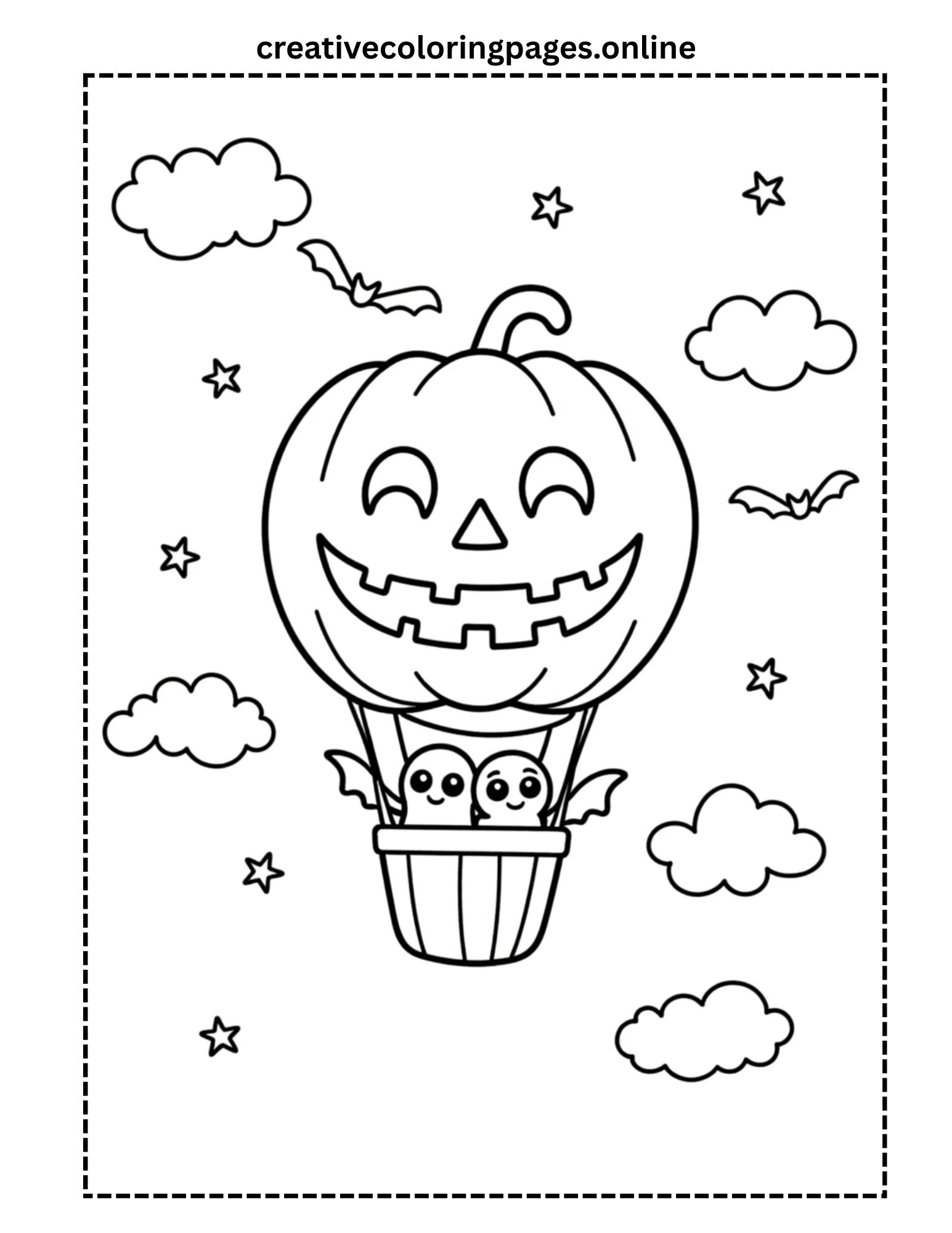 Halloween Pumpkin Hot Air Balloon Coloring Page