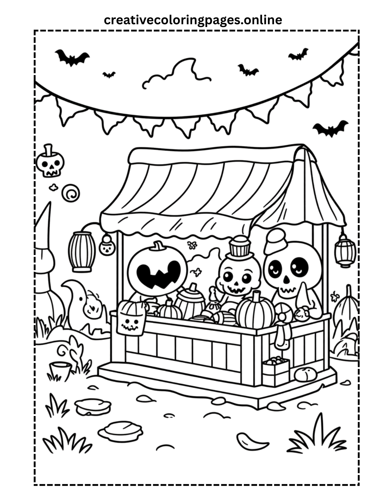 Halloween Candy Market Stall Coloring Page
