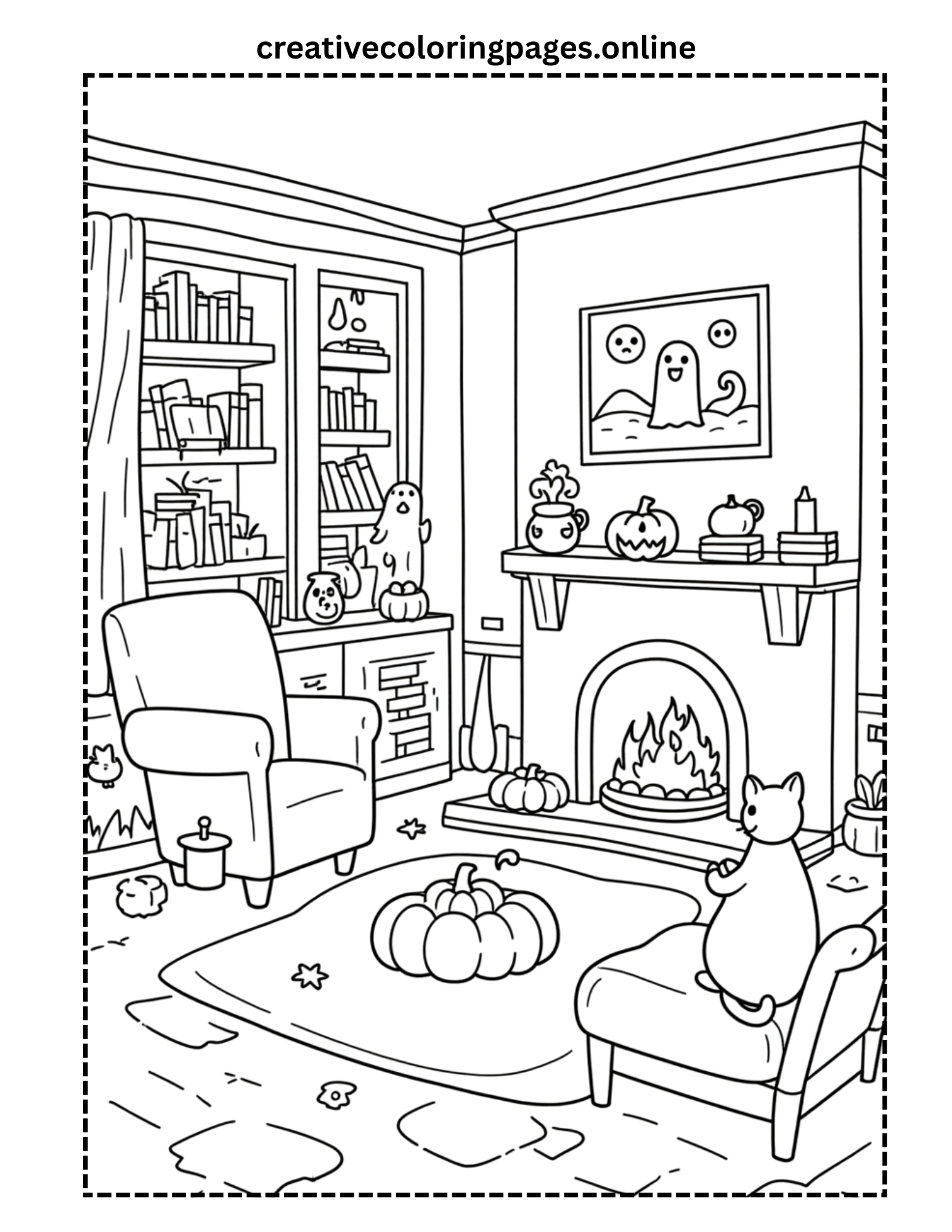 Cozy Halloween Living Room Coloring Page