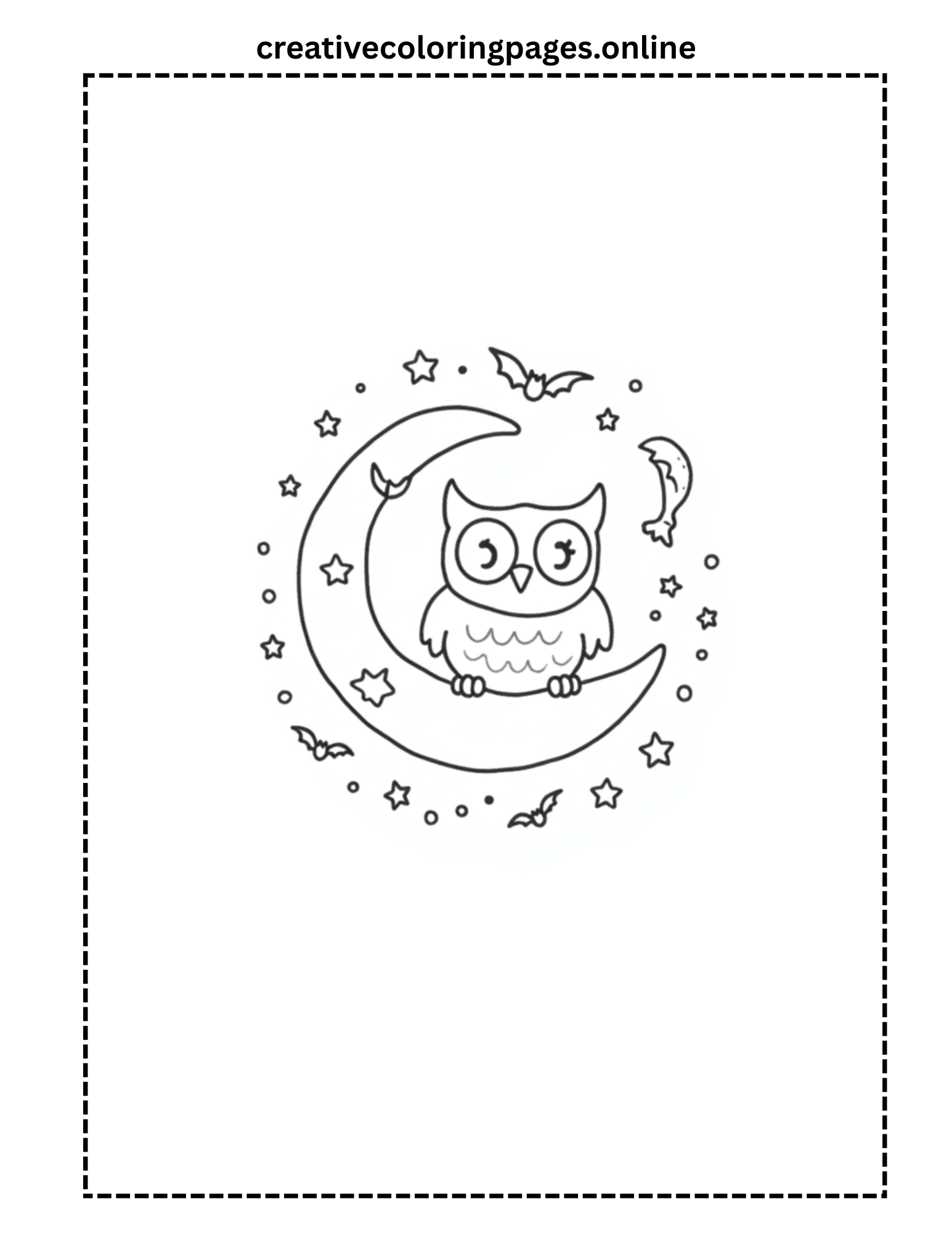 Free Halloween Owl on Moon Coloring Page
