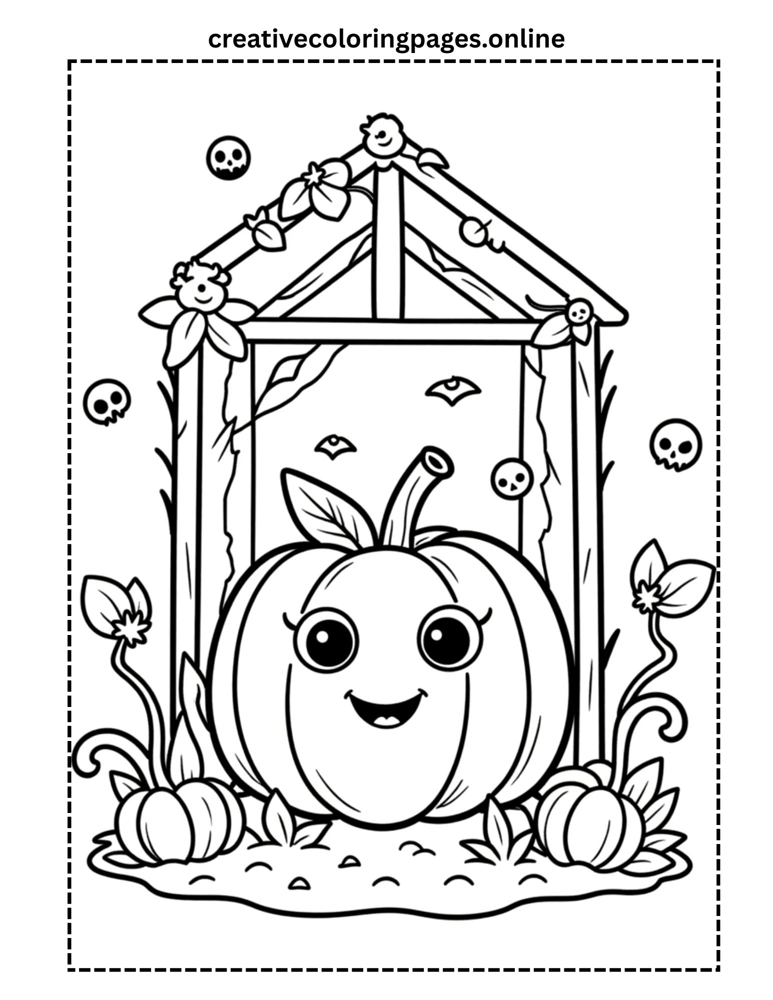 Free Halloween Pumpkin Haunted House Coloring Page