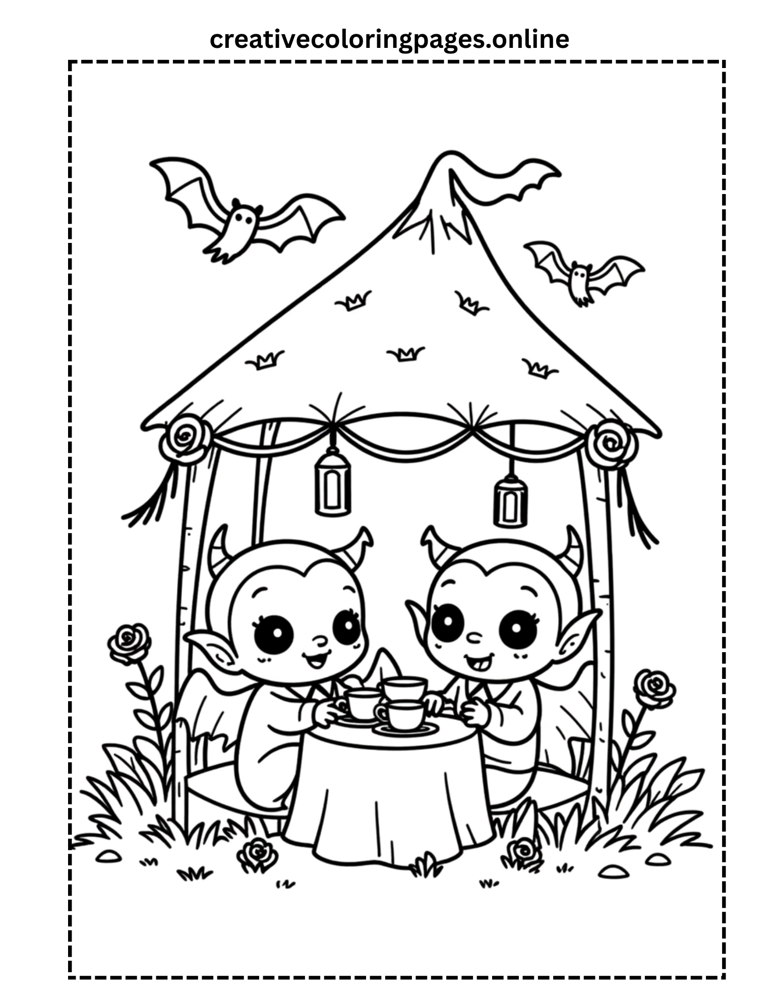 Free Halloween Vampire Tea Party Coloring Page