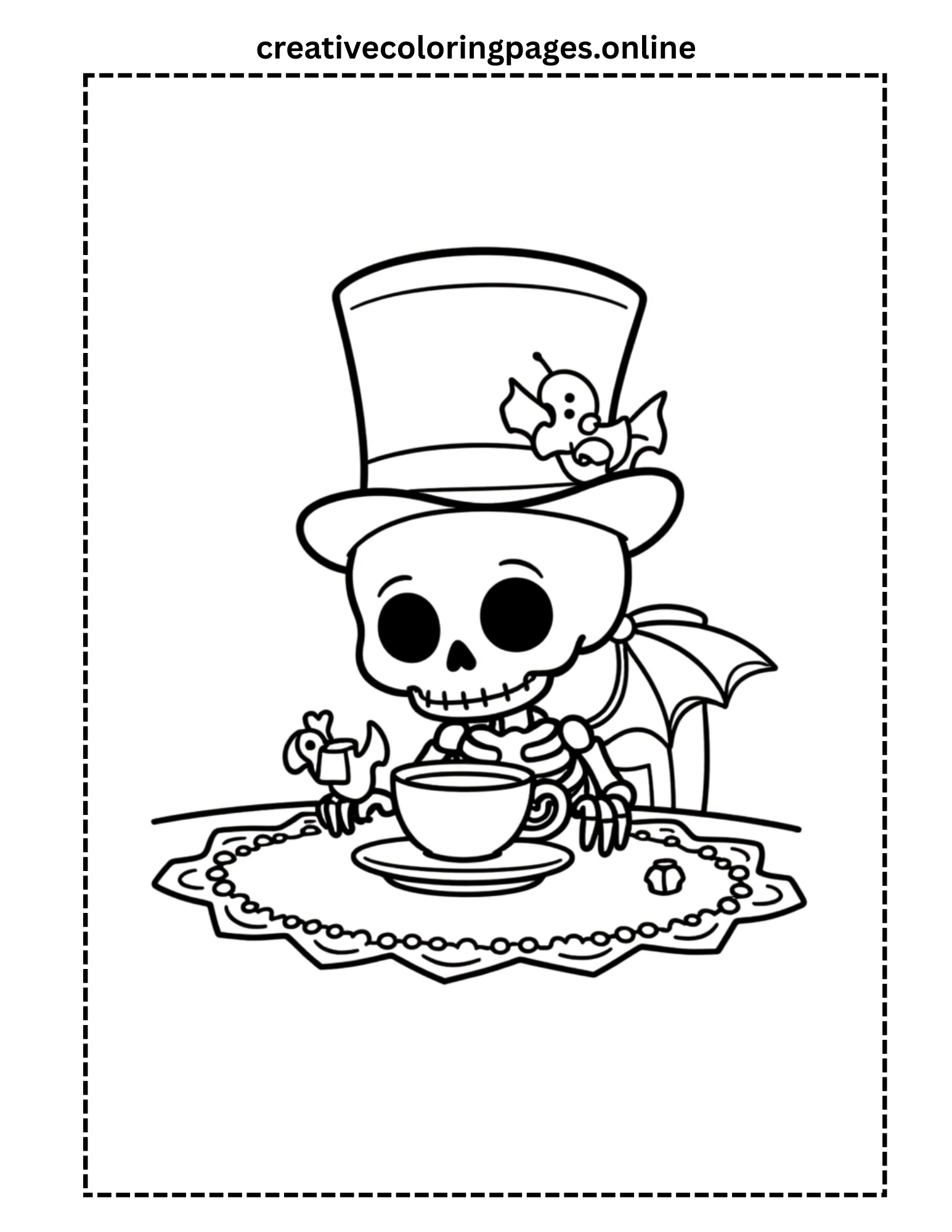 Free Halloween Skeleton Tea Party Coloring Page