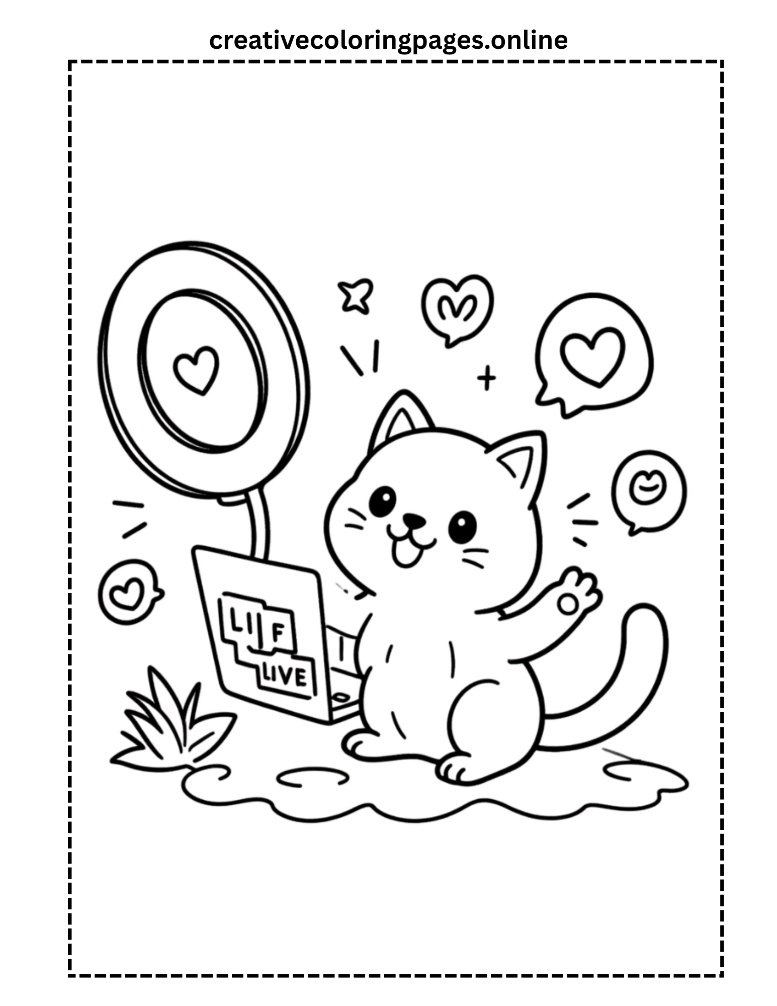 Cute Cat Streaming Live Online Coloring Page
